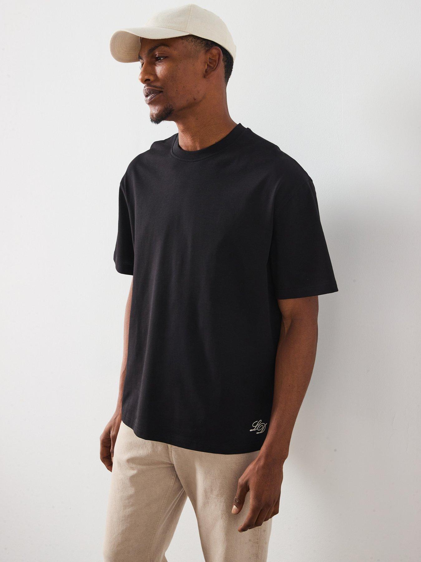  image of les-deux-danton-large-back-initial-logo-t-shirt-black