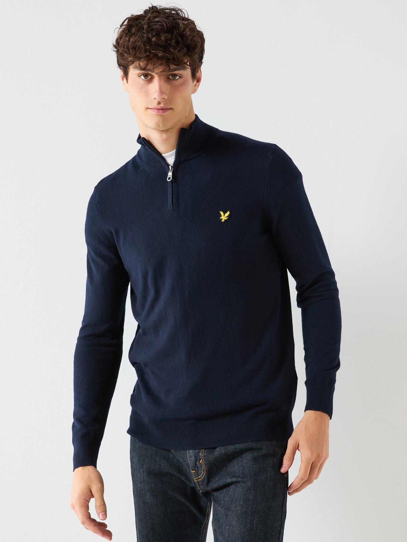  image of lyle-scott-cotton-merino-quarter-zip-jumper--navy