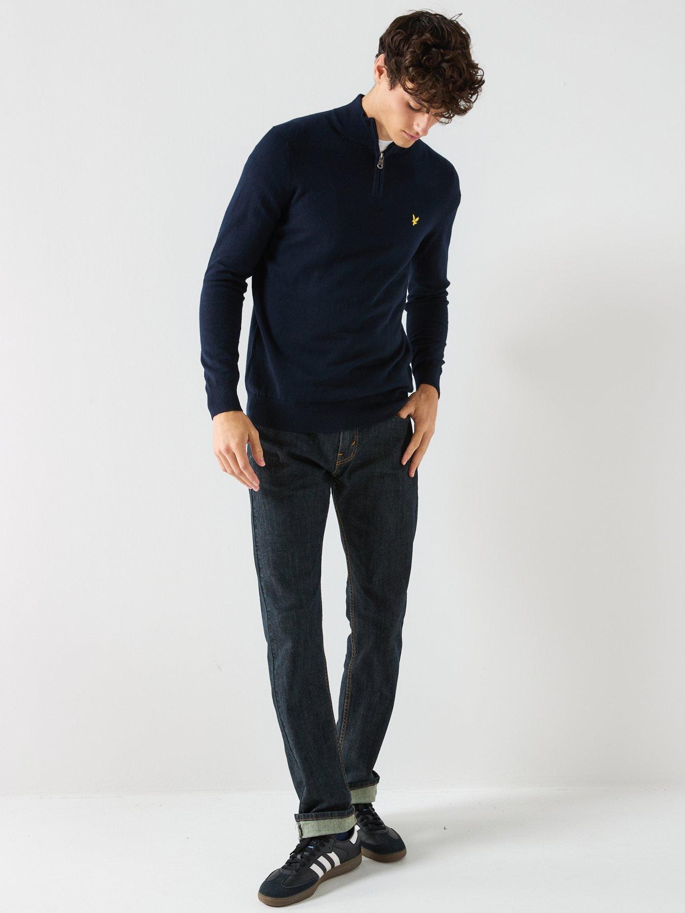  image of lyle-scott-cotton-merino-quarter-zip-jumper--navy