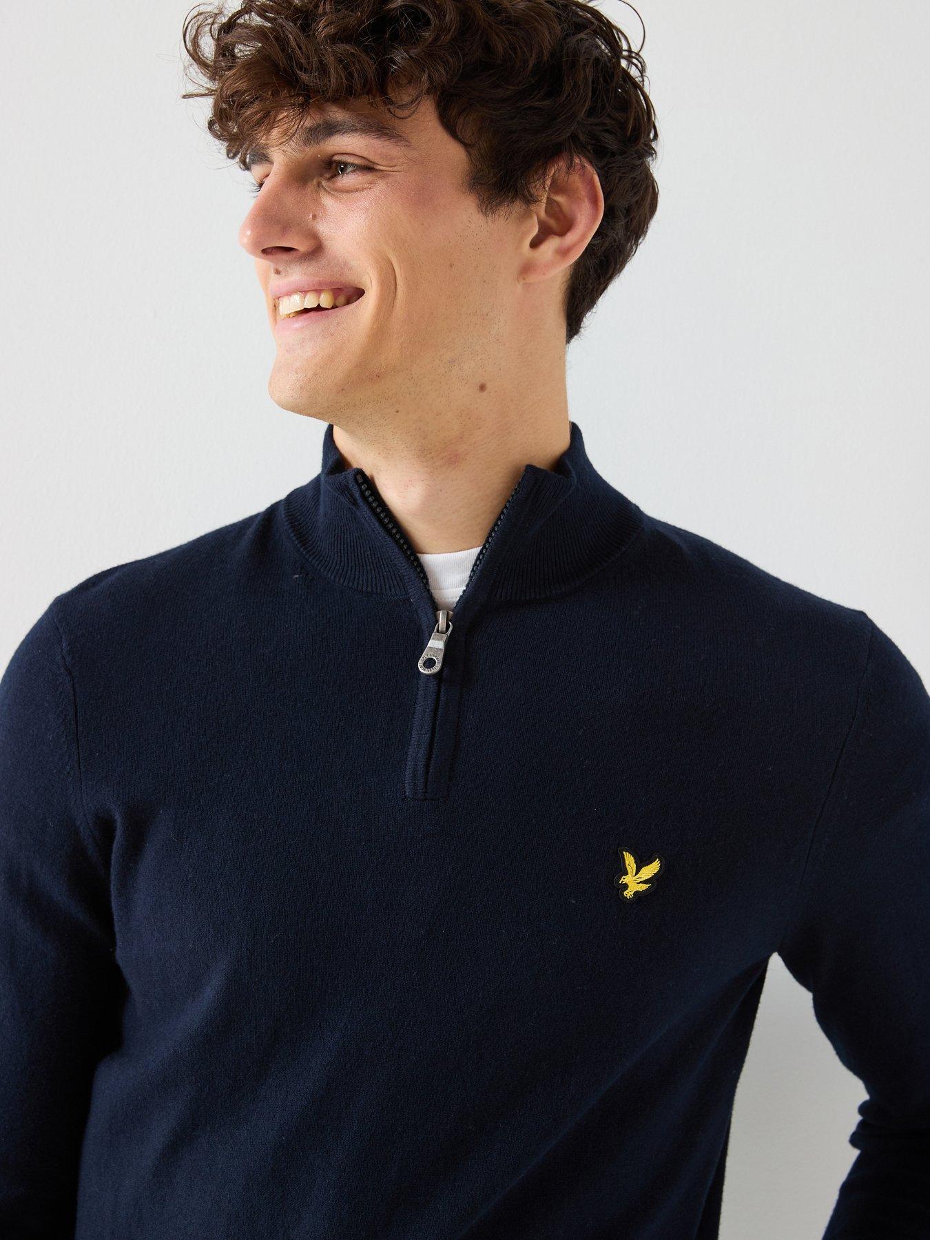 Image 4 of 6 of Lyle & Scott Cotton Merino Quarter Zip Jumper- Navy