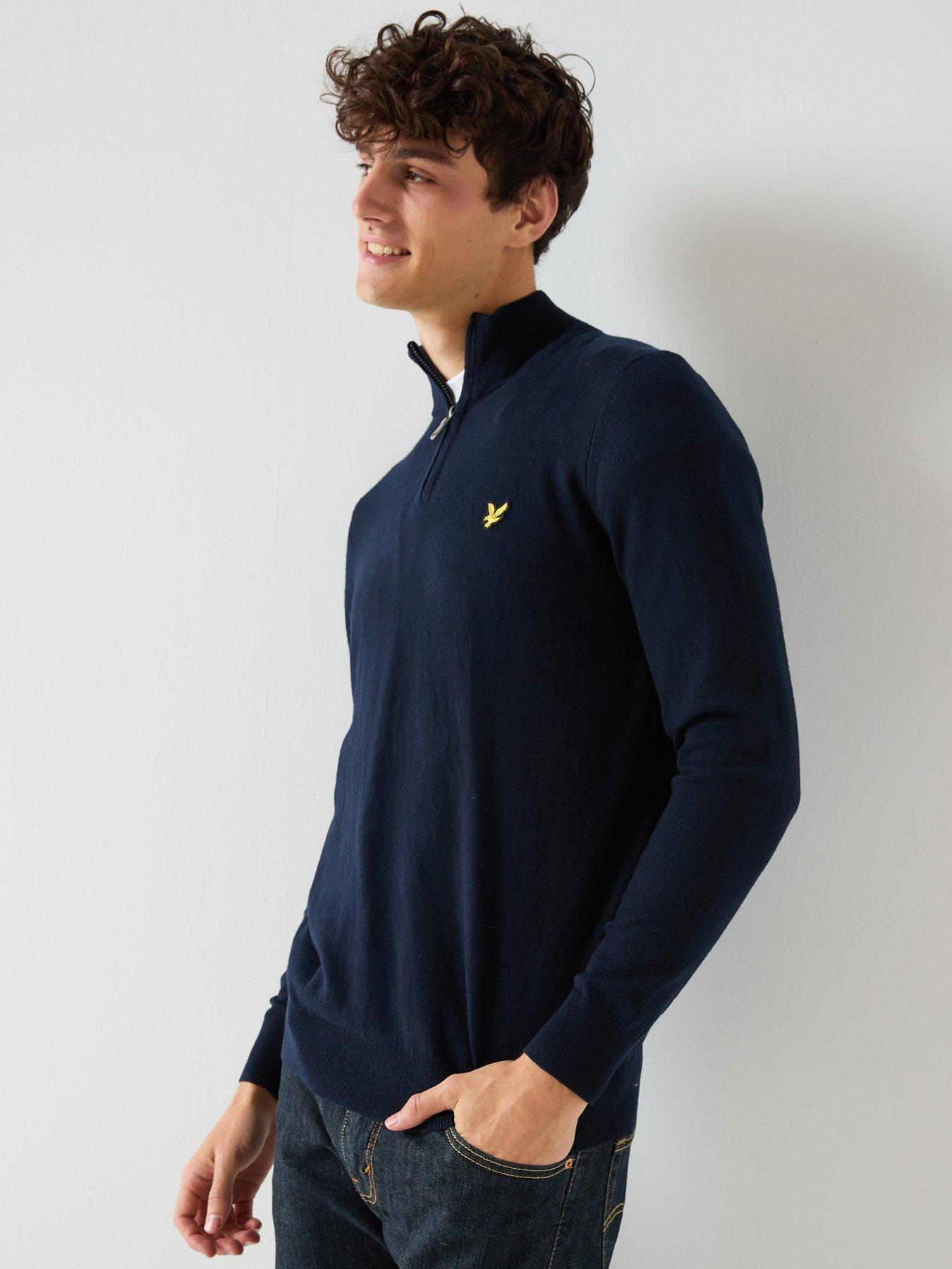 Image 5 of 6 of Lyle & Scott Cotton Merino Quarter Zip Jumper- Navy