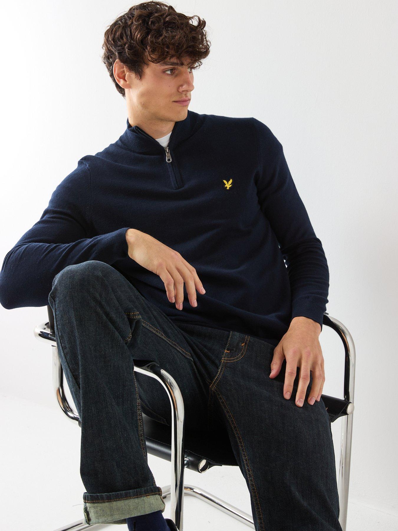  image of lyle-scott-cotton-merino-quarter-zip-jumper--navy