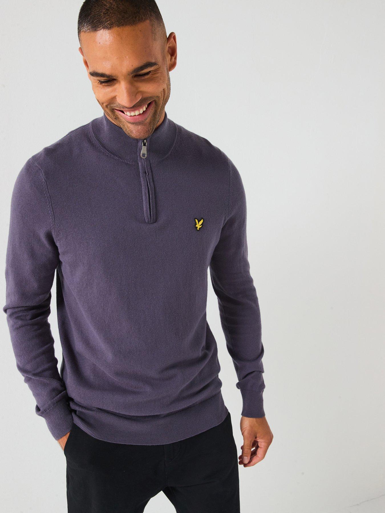 Image 1 of 6 of Lyle & Scott Cotton Merino Quarter Zip Jumper - Dark Blue