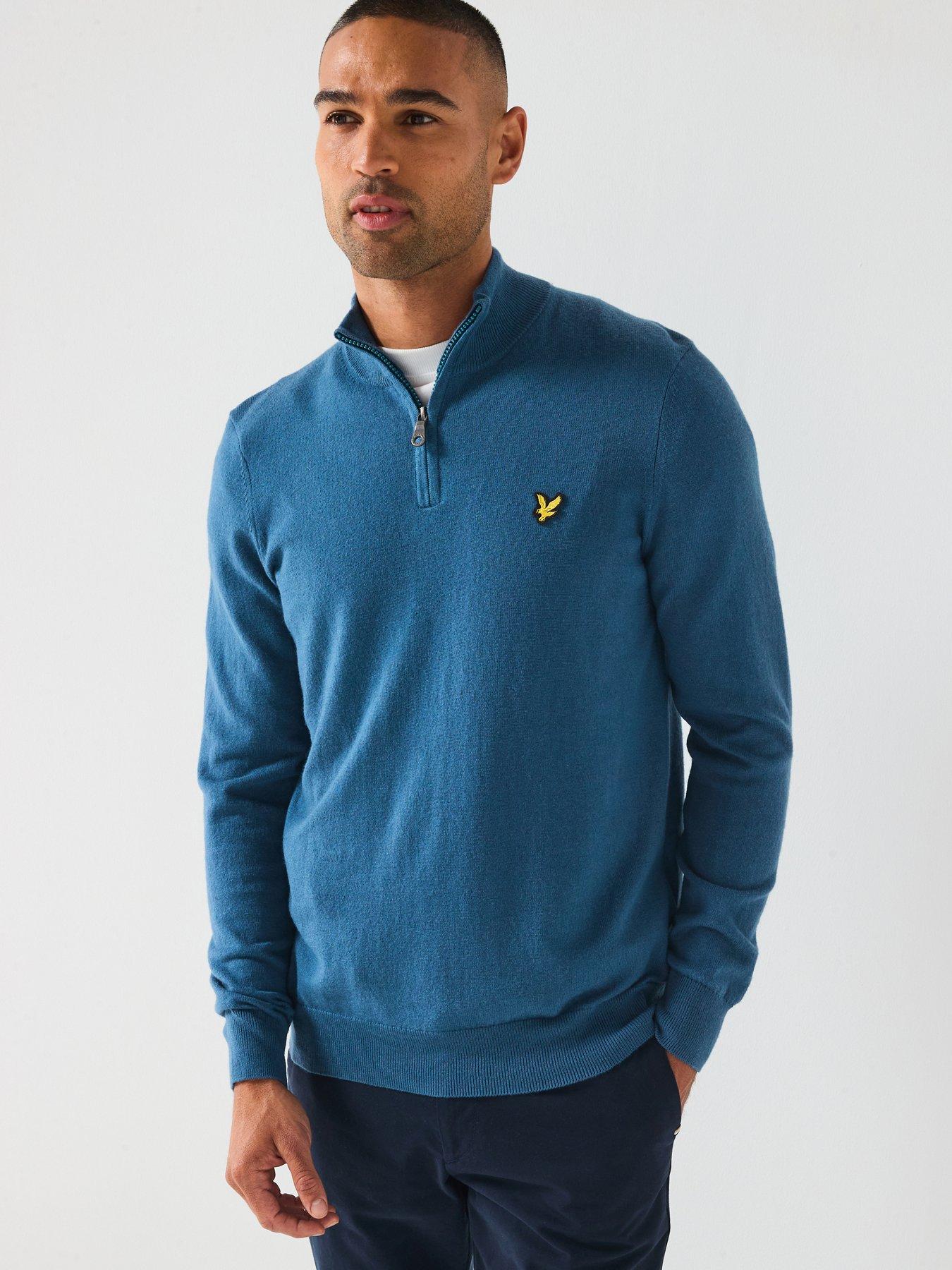 lyle-scott-cotton-merino-quarter-zip-jumper-blue
