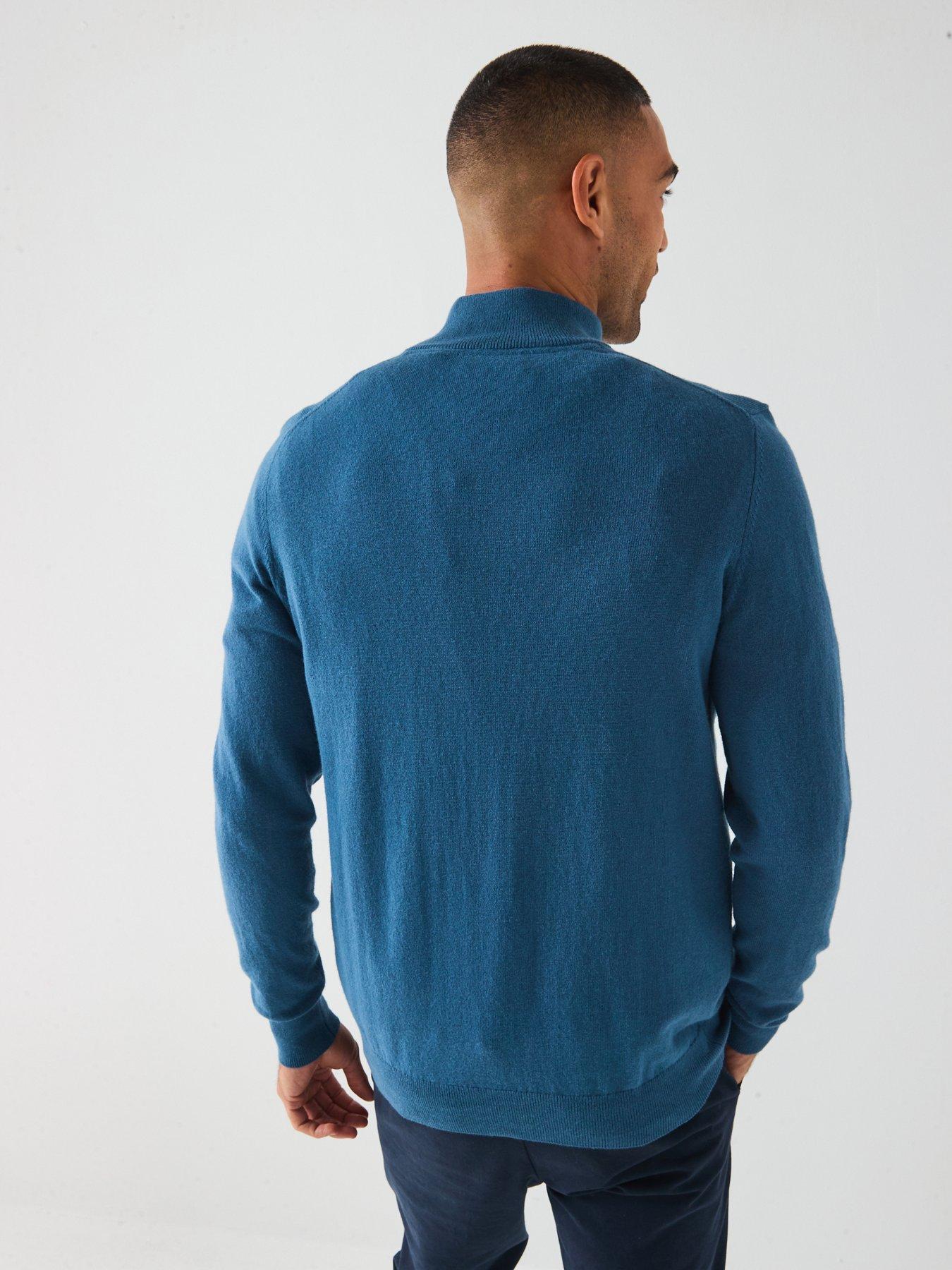stillFront image of lyle-scott-cotton-merino-quarter-zip-jumper-blue