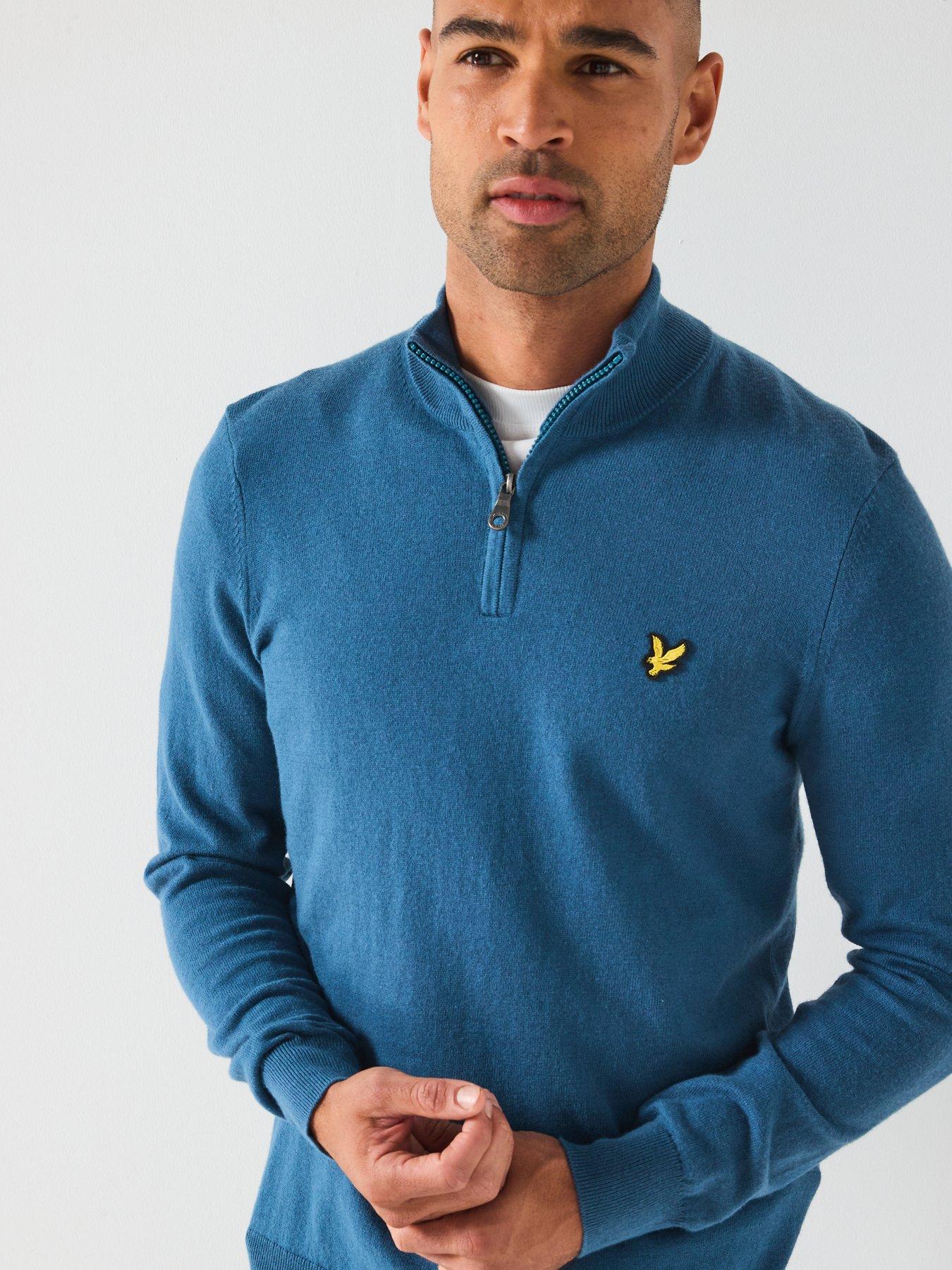  image of lyle-scott-cotton-merino-quarter-zip-jumper-blue