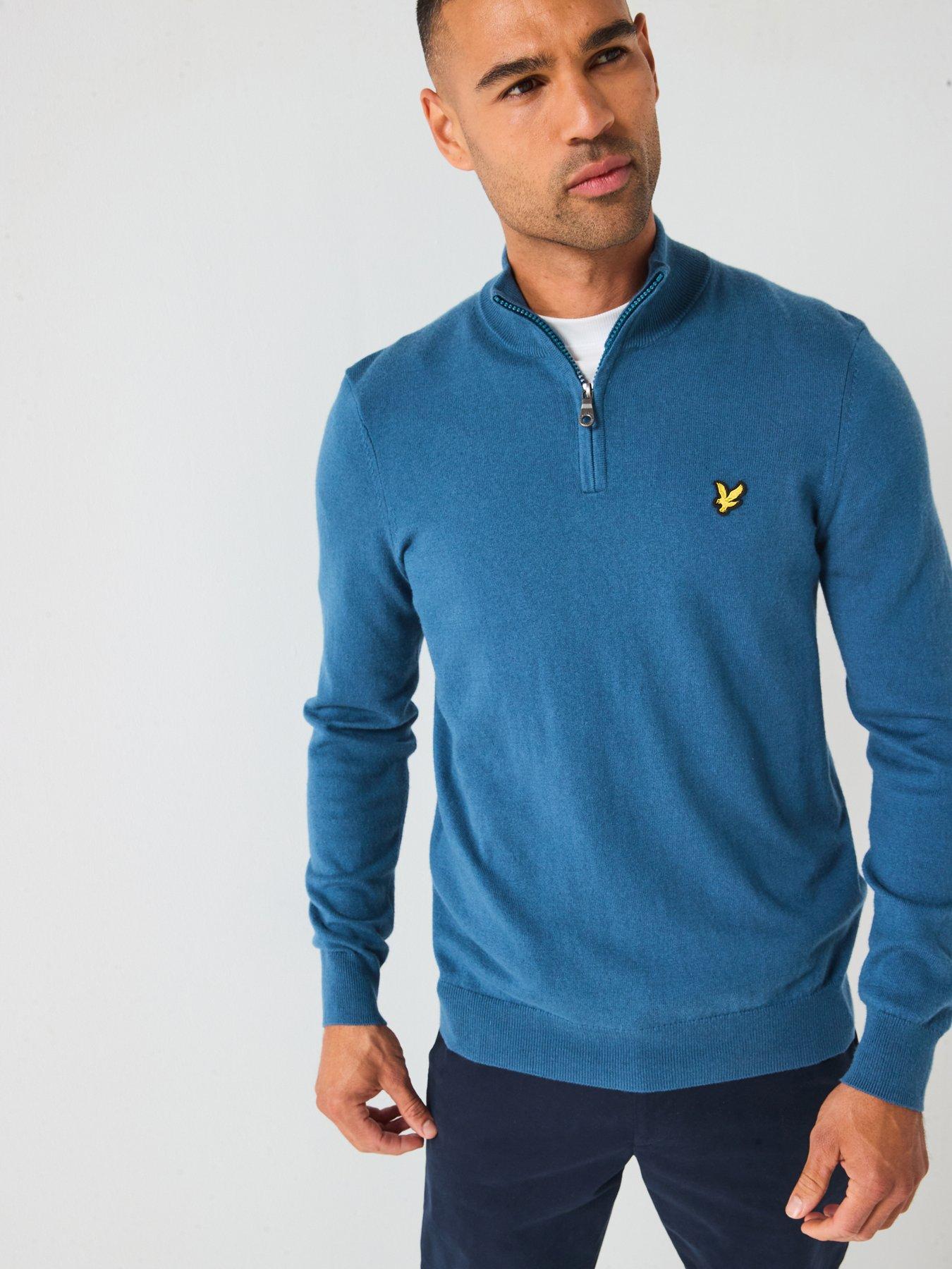  image of lyle-scott-cotton-merino-quarter-zip-jumper-blue