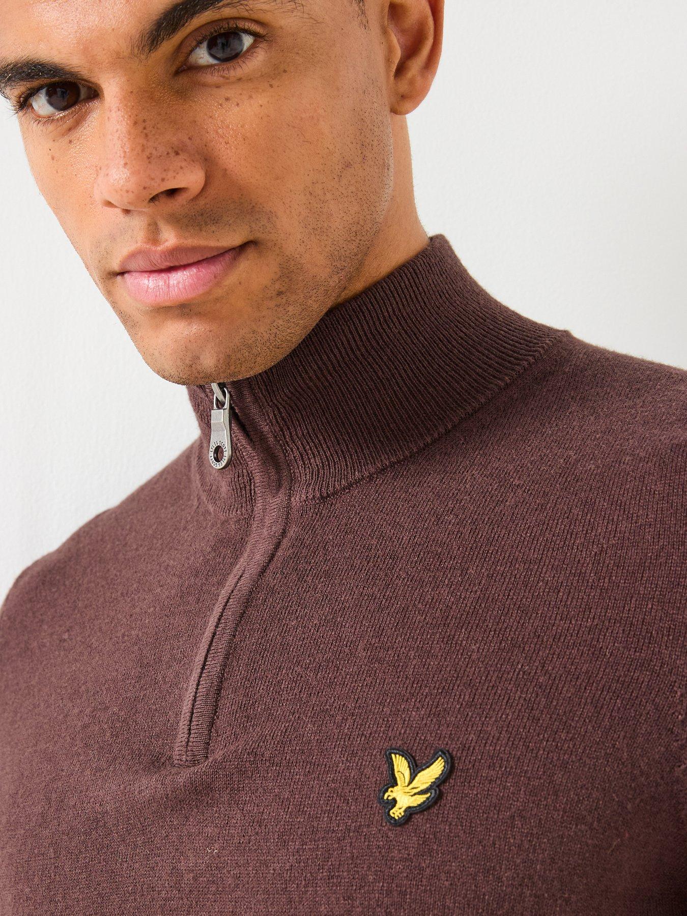  image of lyle-scott-cotton-merino-quarter-zip-jumper--brown