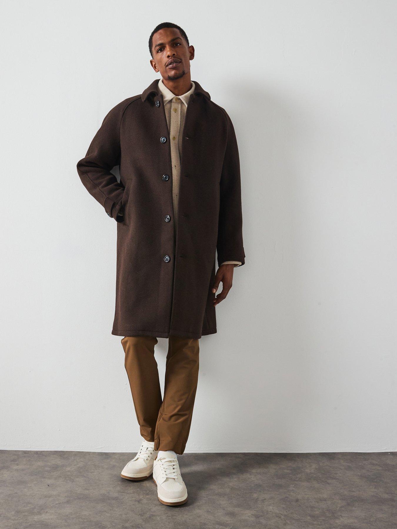 Image 1 of 6 of Les Deux Michael Solid Wool Overcoat - Brown