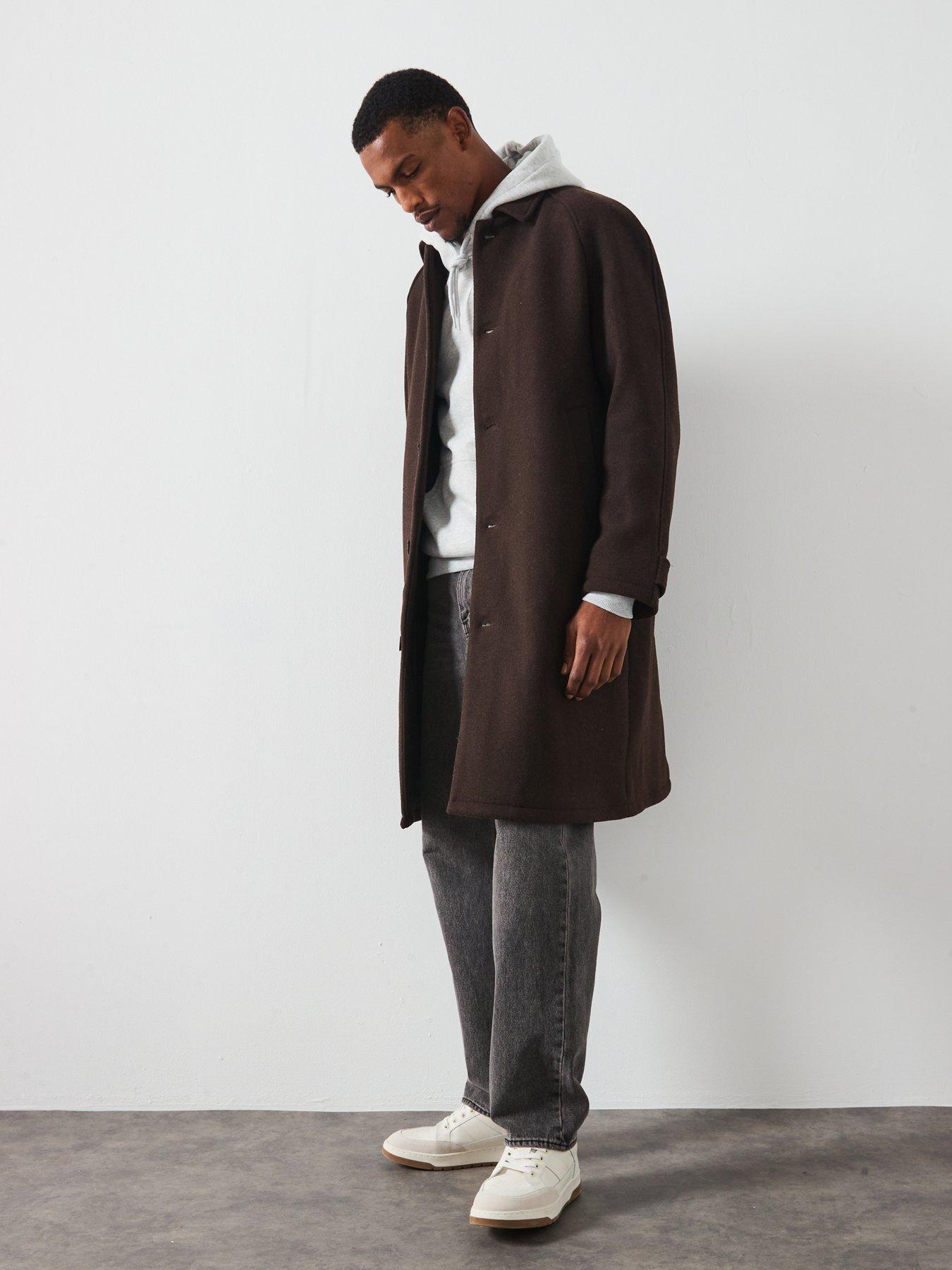 Image 5 of 6 of Les Deux Michael Solid Wool Overcoat - Brown
