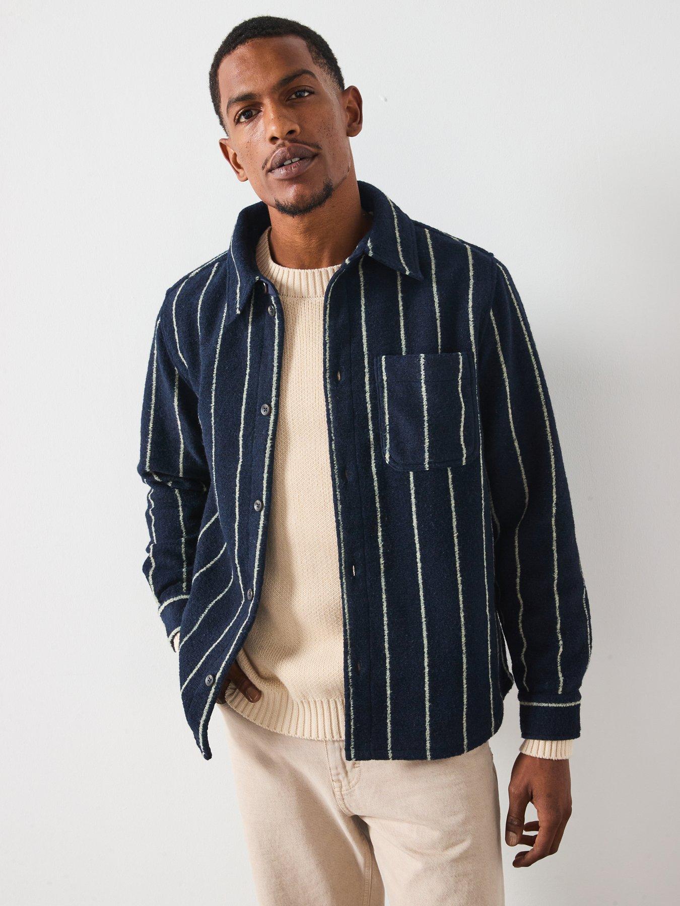 Les Deux Lennon Wool Pinstripe Overshirt - Navy