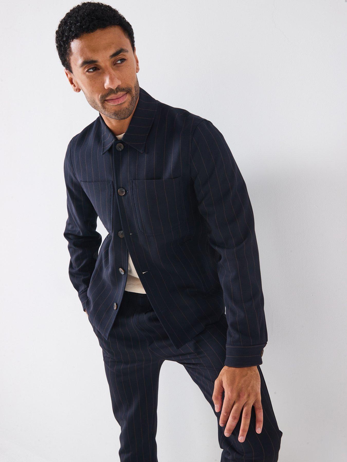 Image 1 of 6 of Les Deux Marseille Pinstripe Smart Jacket - Navy