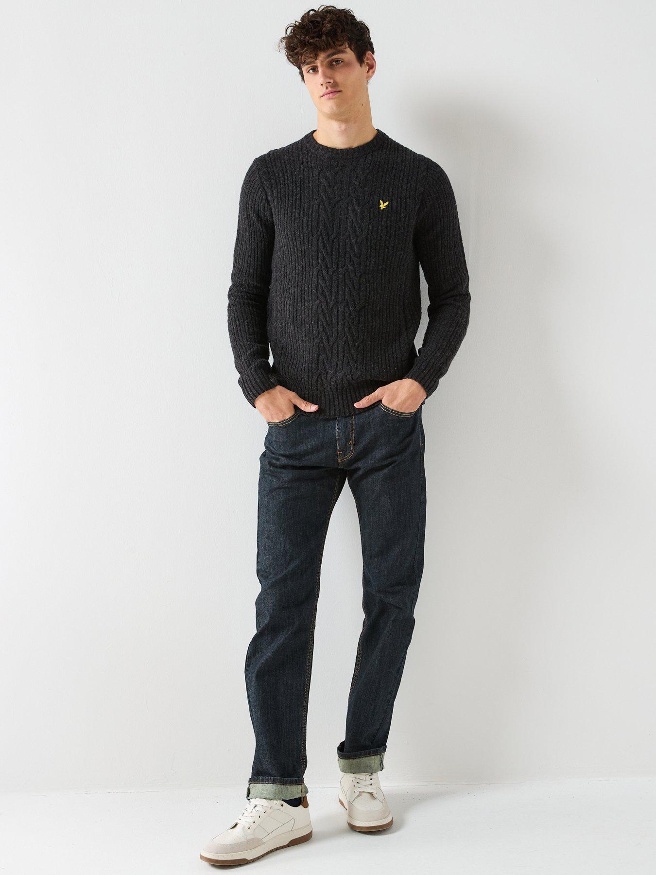  image of lyle-scott-ribbed-cable-knit-jumper-black