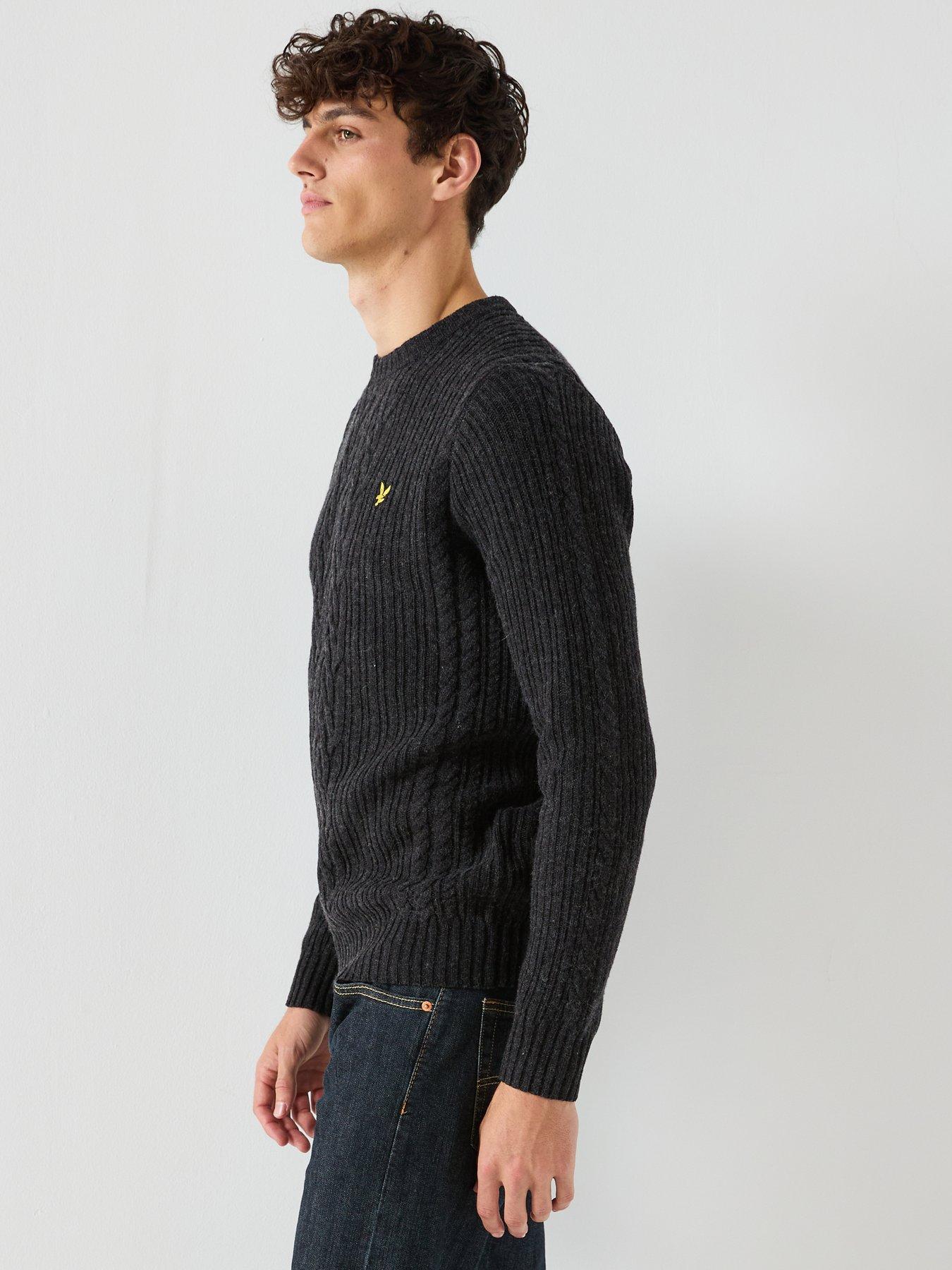  image of lyle-scott-ribbed-cable-knit-jumper-black