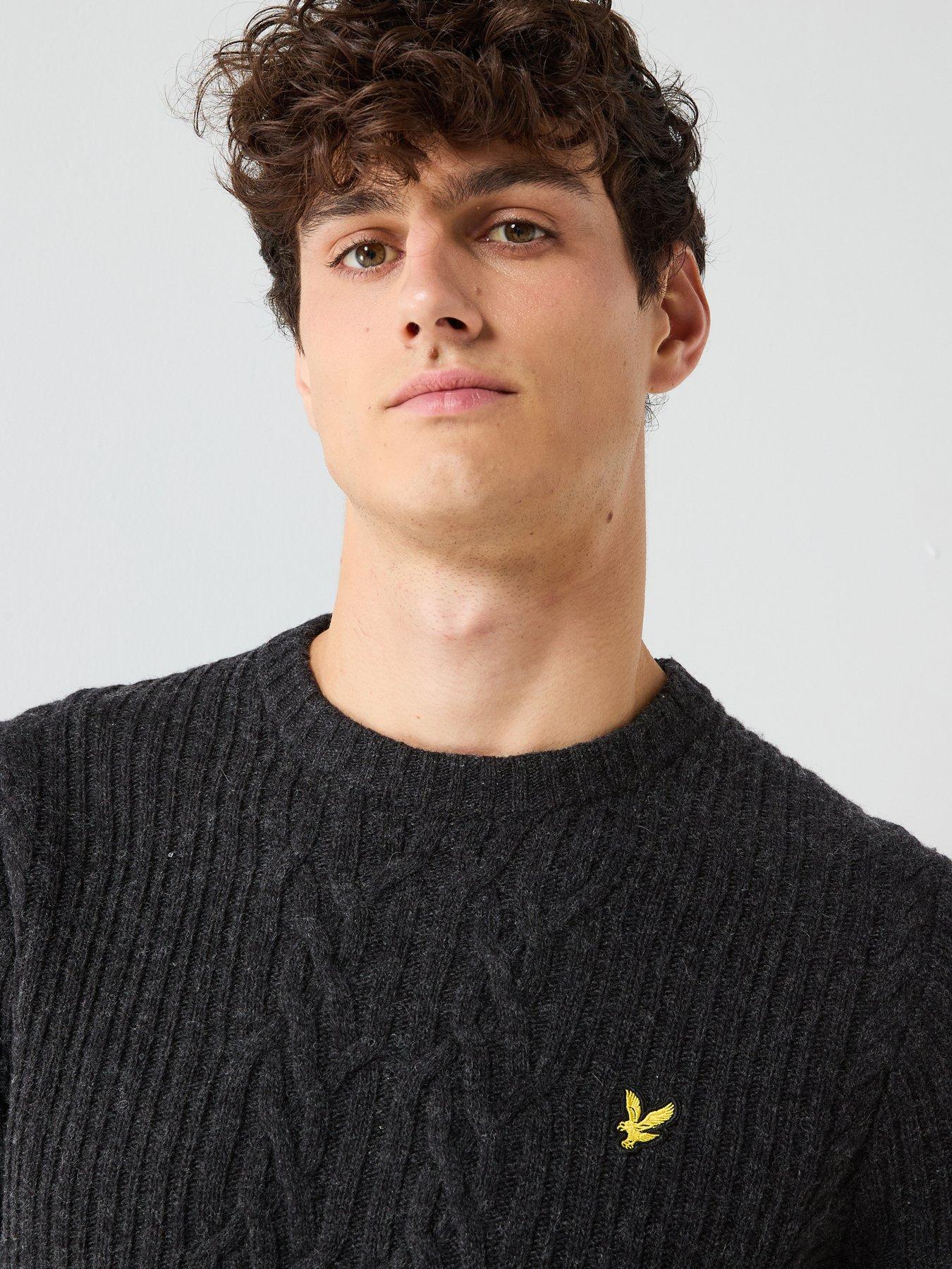  image of lyle-scott-ribbed-cable-knit-jumper-black