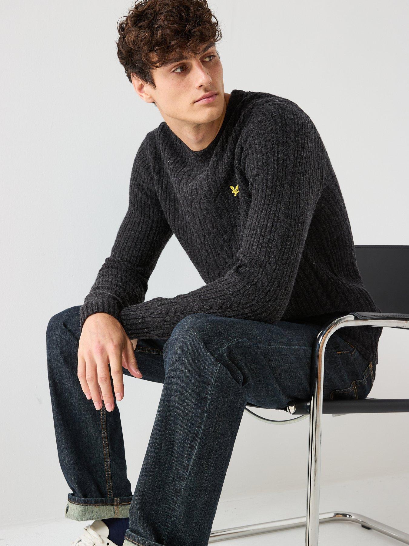  image of lyle-scott-ribbed-cable-knit-jumper-black