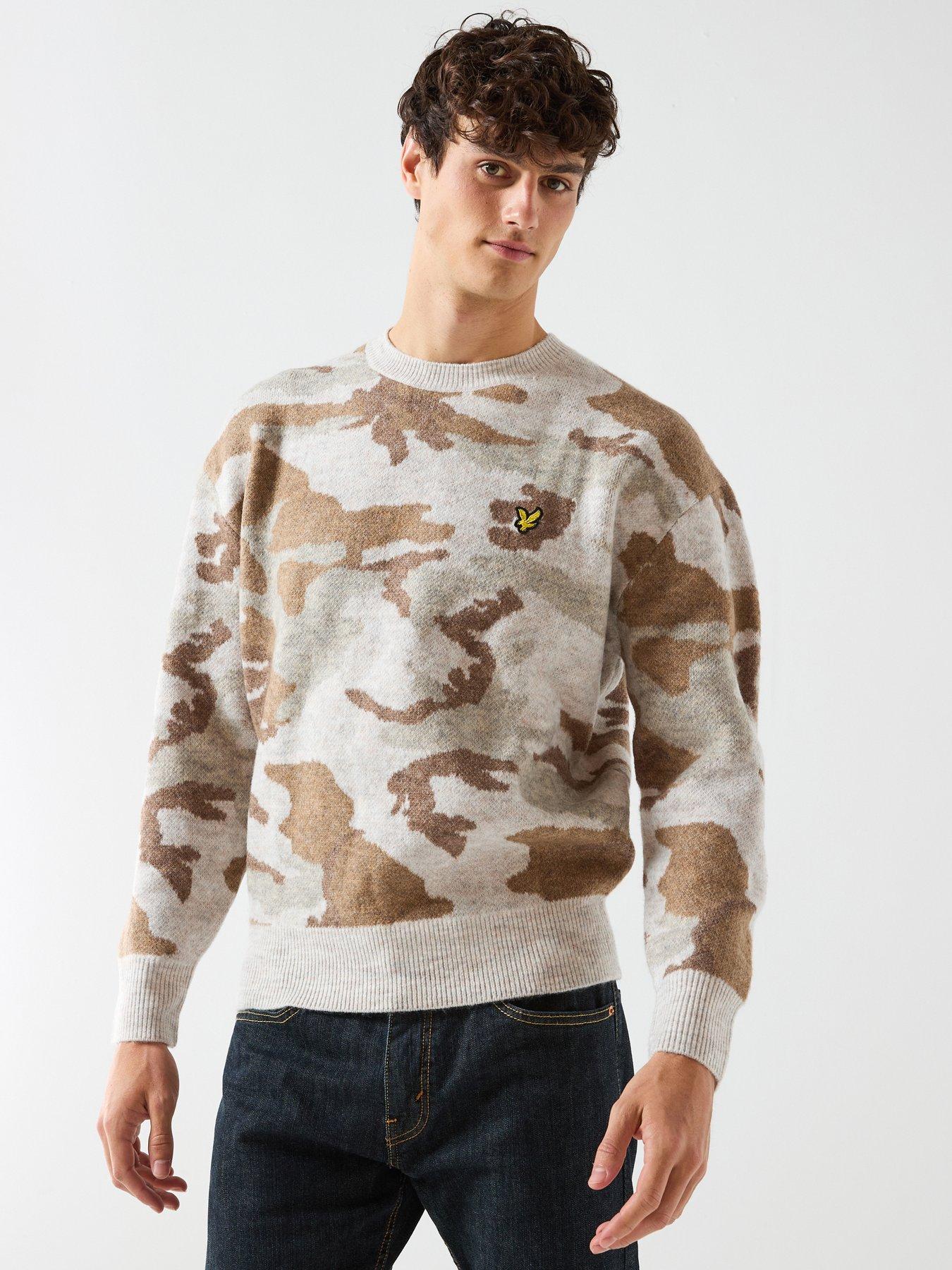  image of lyle-scott-brushed-camouflage-crew-neck-jumper-brown