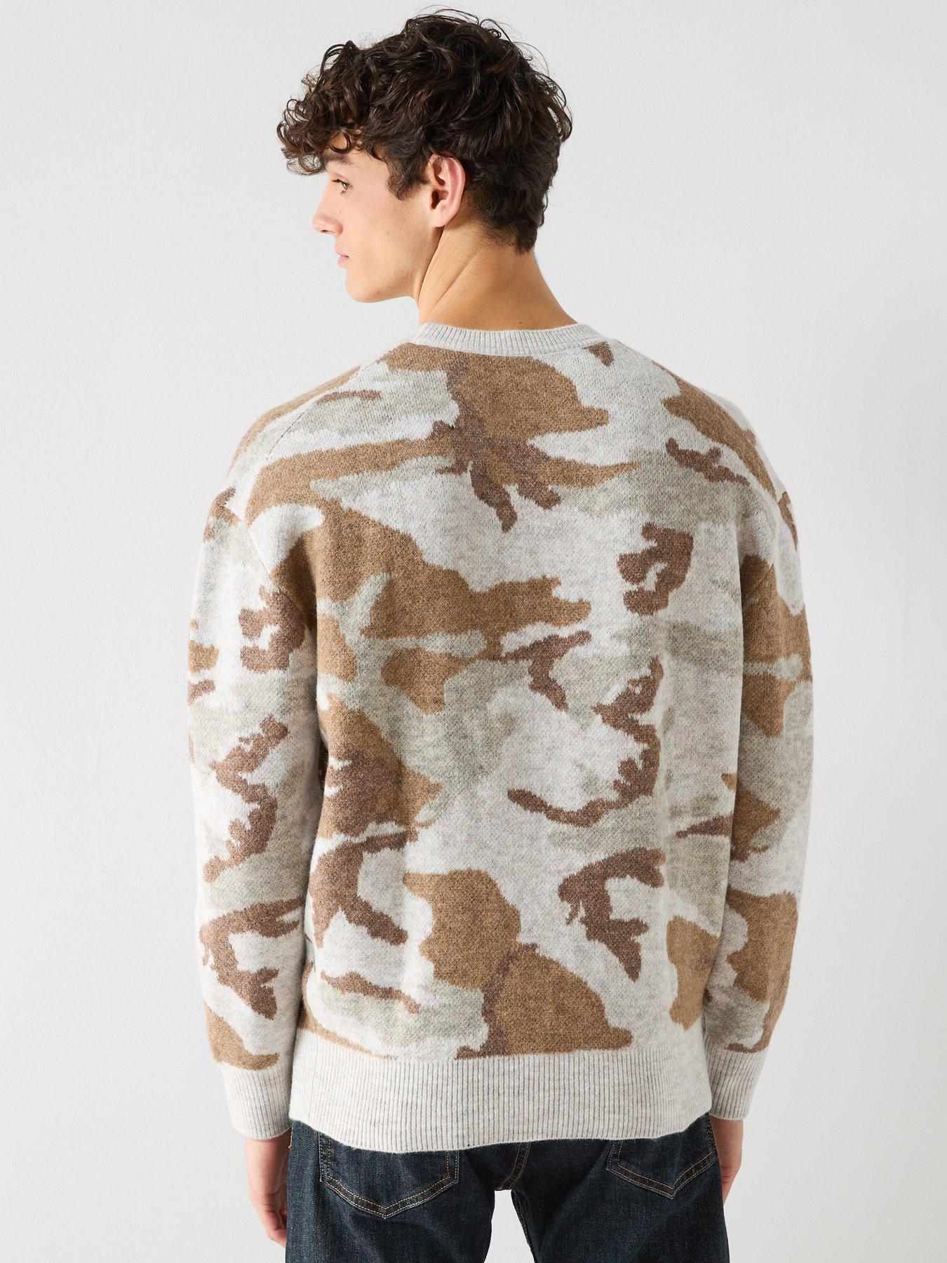 stillFront image of lyle-scott-brushed-camouflage-crew-neck-jumper-brown