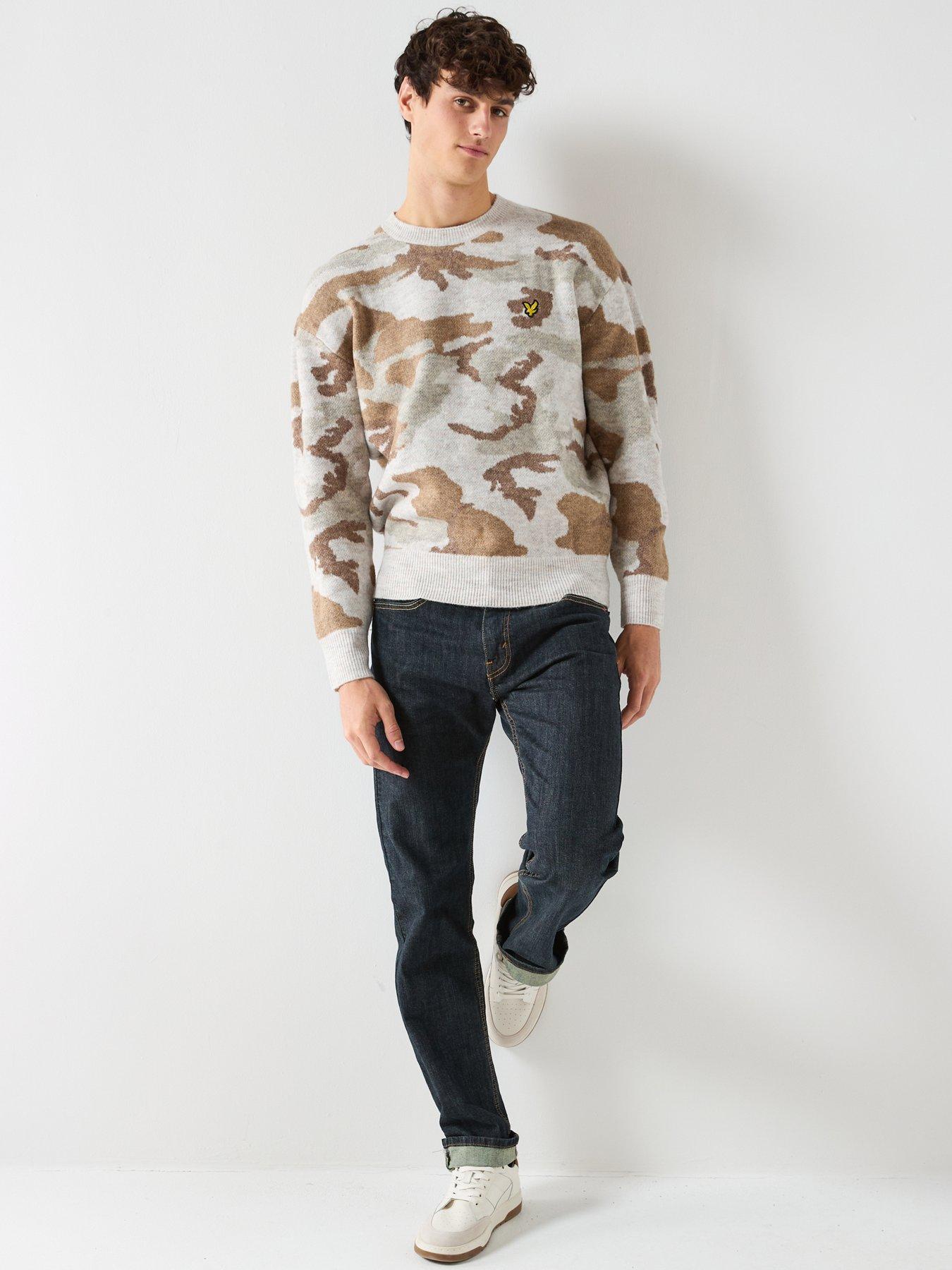  image of lyle-scott-brushed-camouflage-crew-neck-jumper-brown