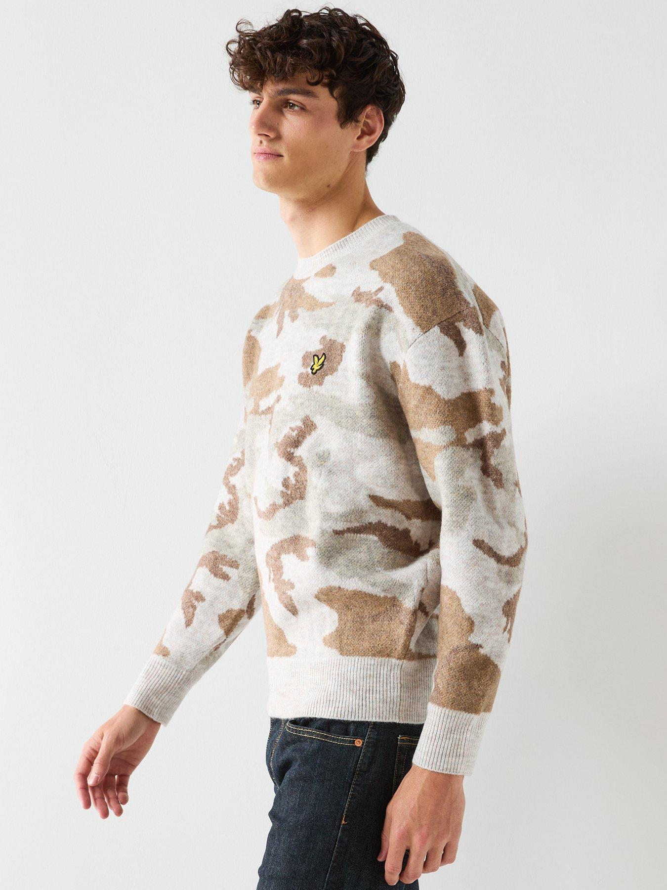  image of lyle-scott-brushed-camouflage-crew-neck-jumper-brown
