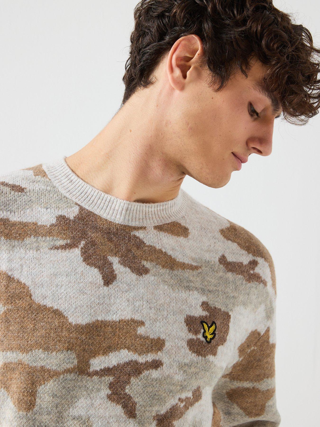  image of lyle-scott-brushed-camouflage-crew-neck-jumper-brown