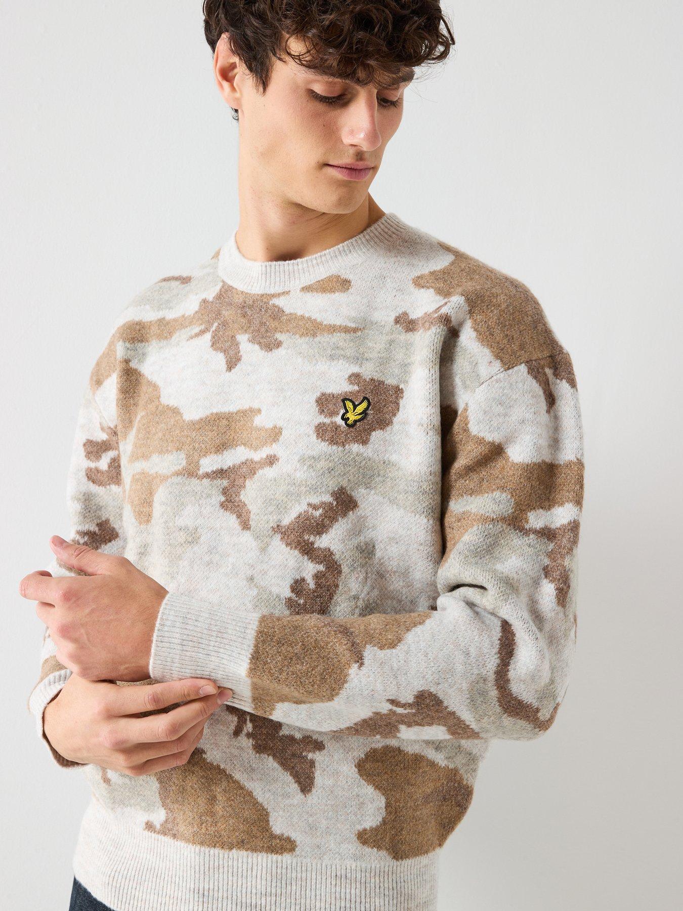  image of lyle-scott-brushed-camouflage-crew-neck-jumper-brown