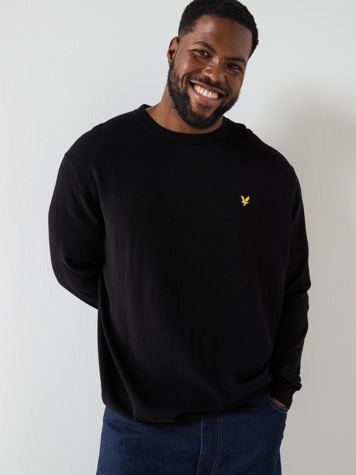 front image of lyle-scott-big-and-tall-cotton-merino-crew-neck-jumper--black
