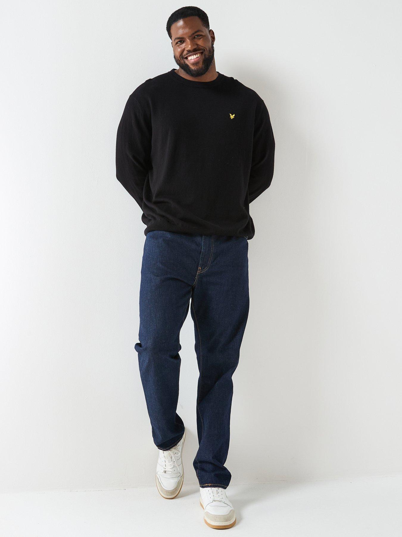  image of lyle-scott-big-and-tall-cotton-merino-crew-neck-jumper--black