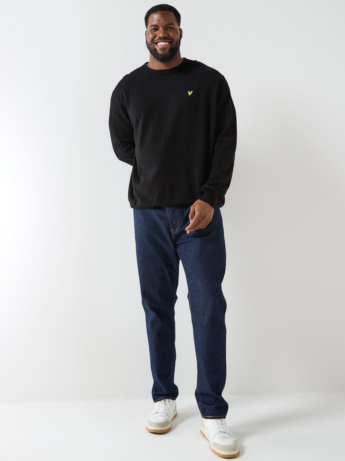  image of lyle-scott-big-and-tall-cotton-merino-crew-neck-jumper--black