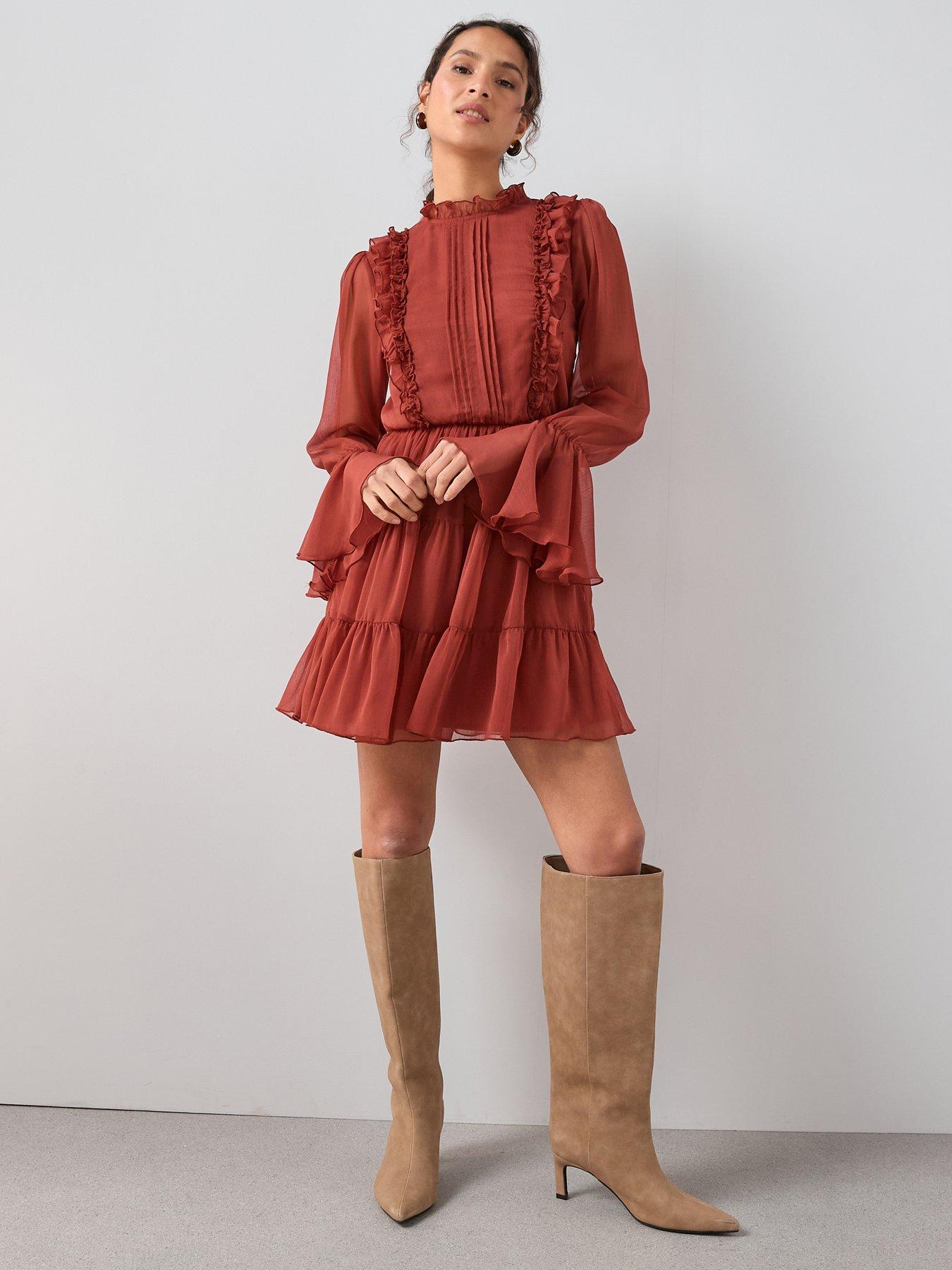 The Very Collection Frill Tiered Dress - Red