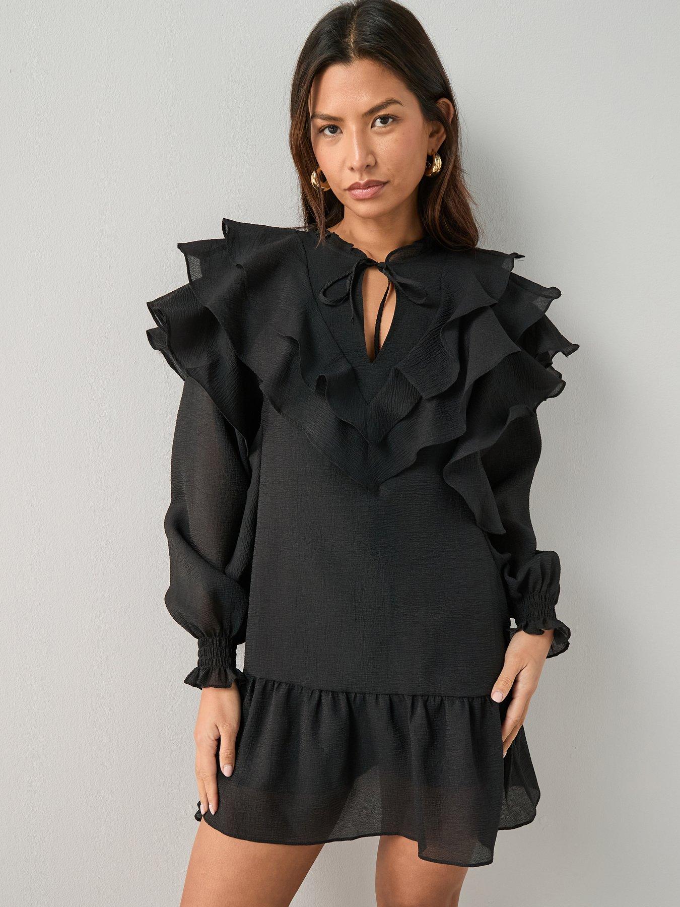  image of the-very-collection-ruffle-shift-dress-black