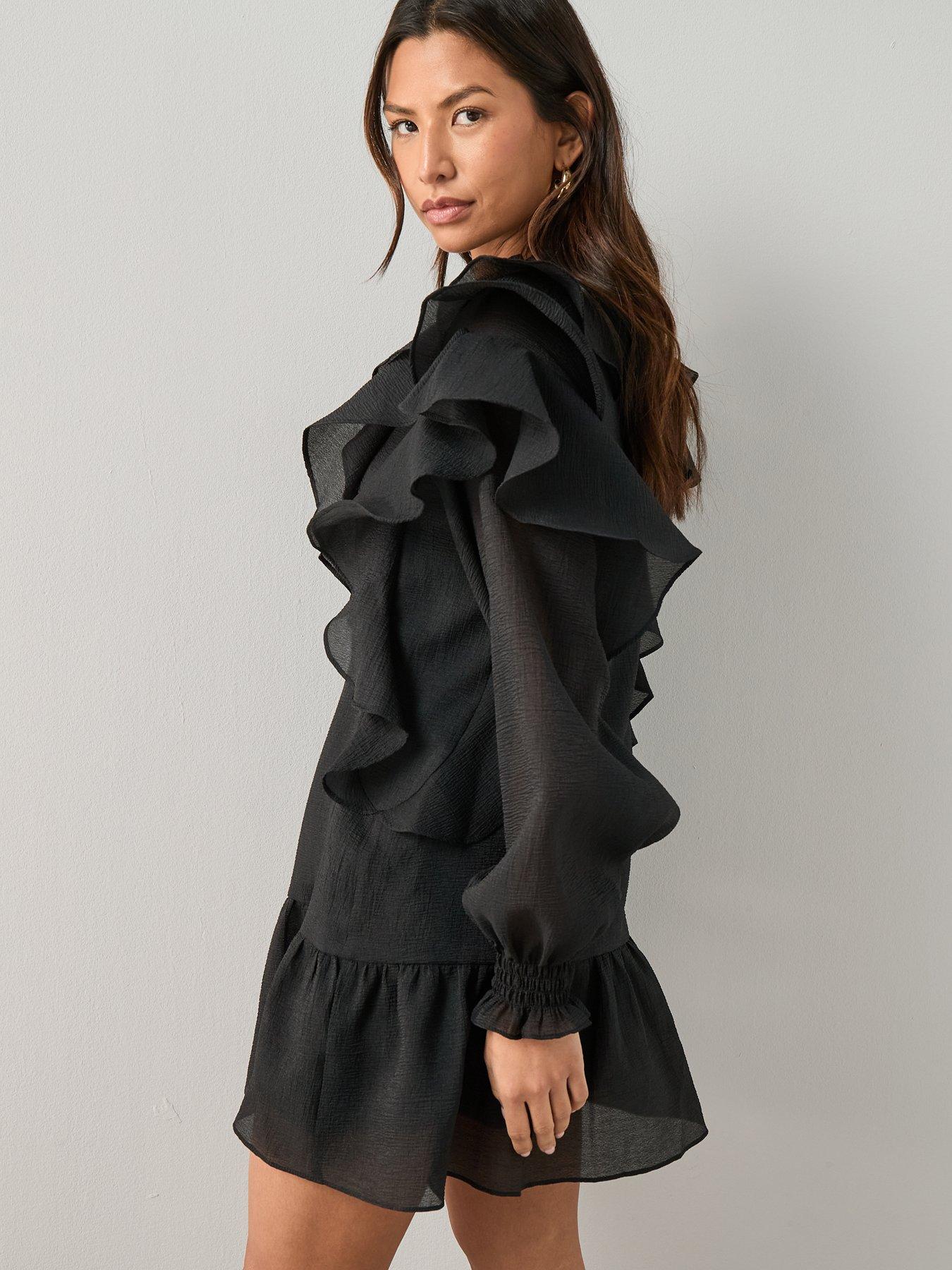 stillFront image of the-very-collection-ruffle-shift-dress-black