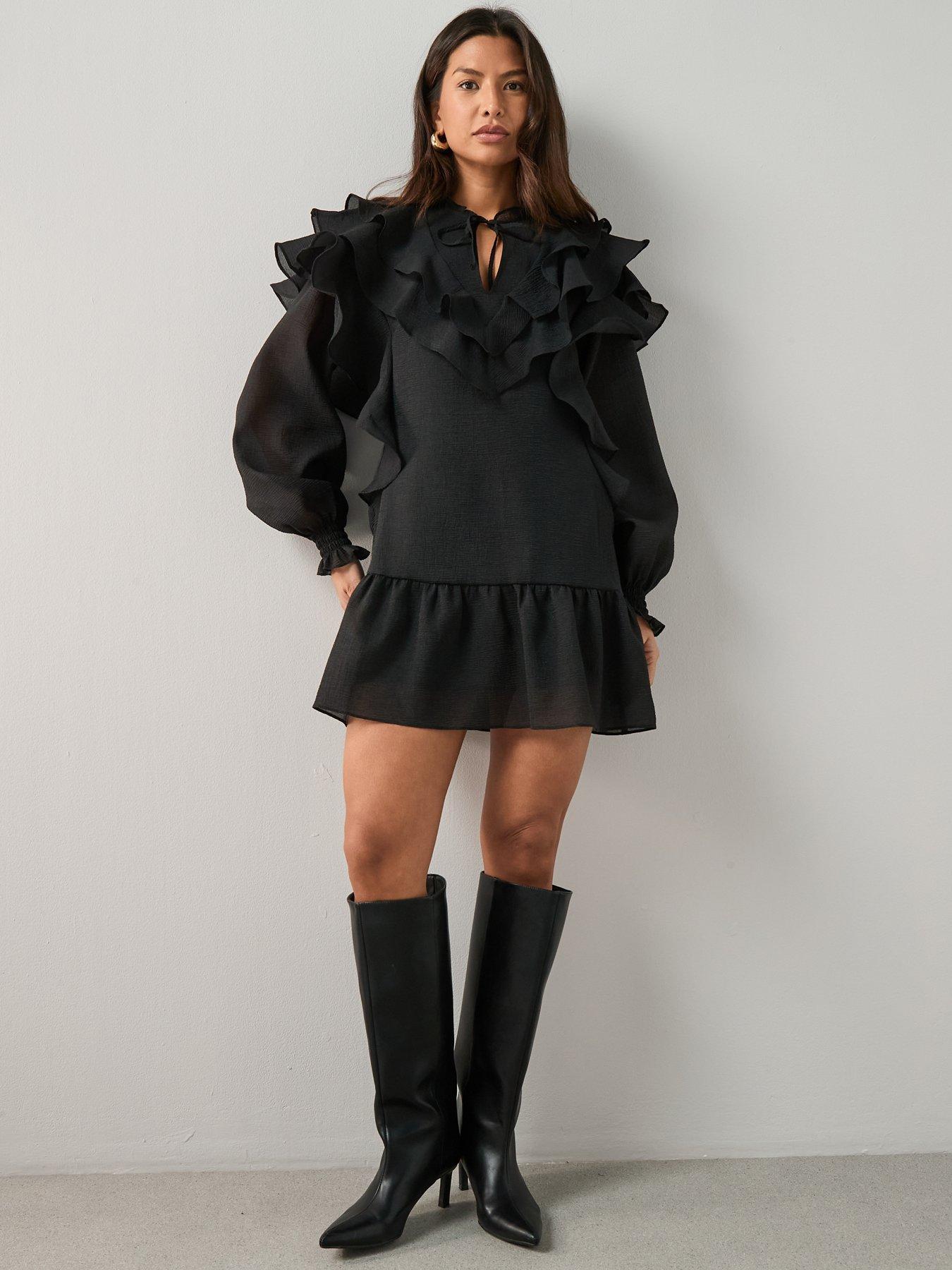  image of the-very-collection-ruffle-shift-dress-black