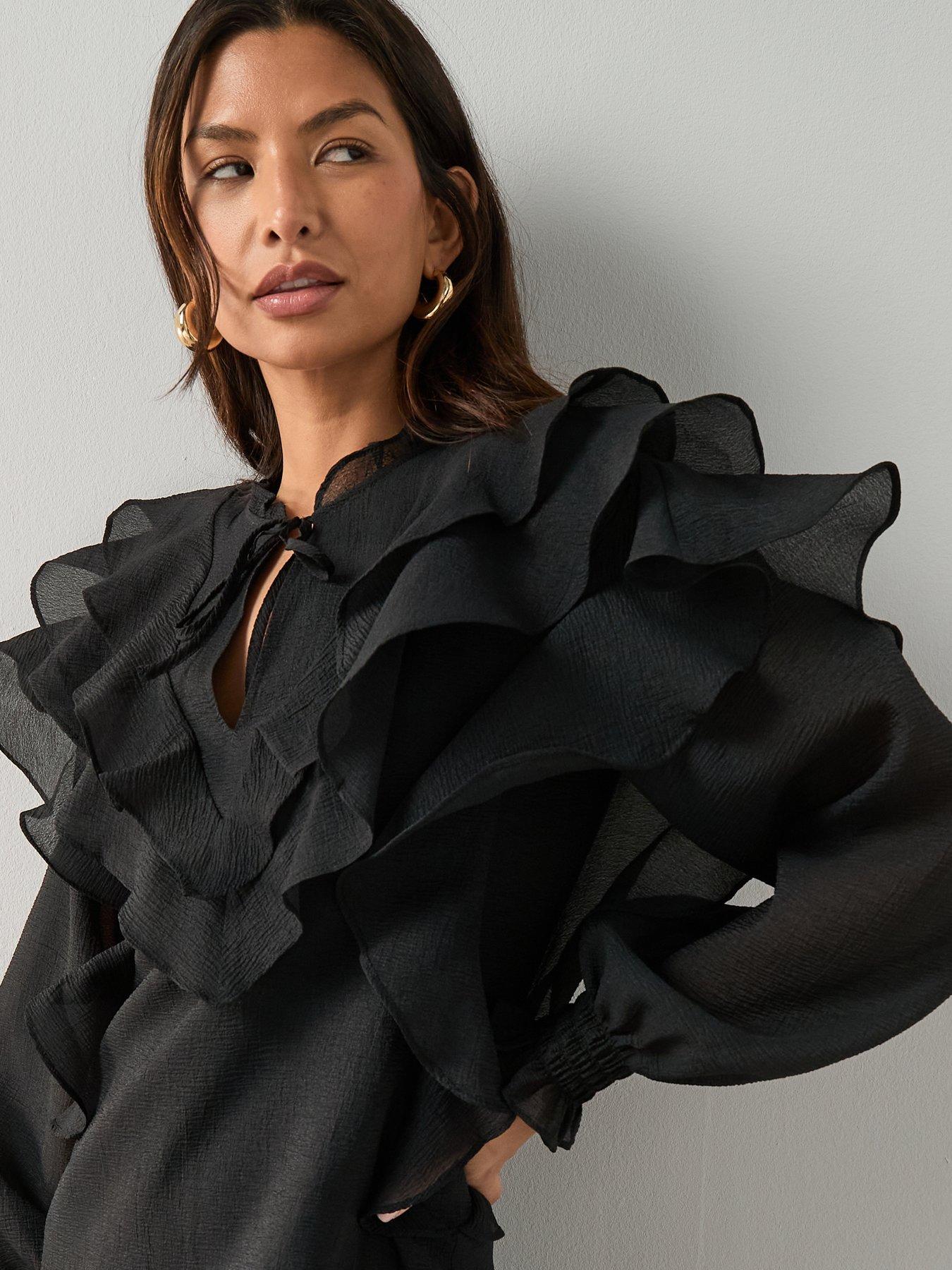  image of the-very-collection-ruffle-shift-dress-black