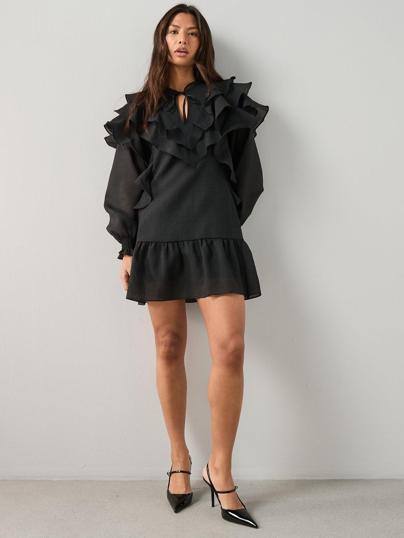  image of the-very-collection-ruffle-shift-dress-black