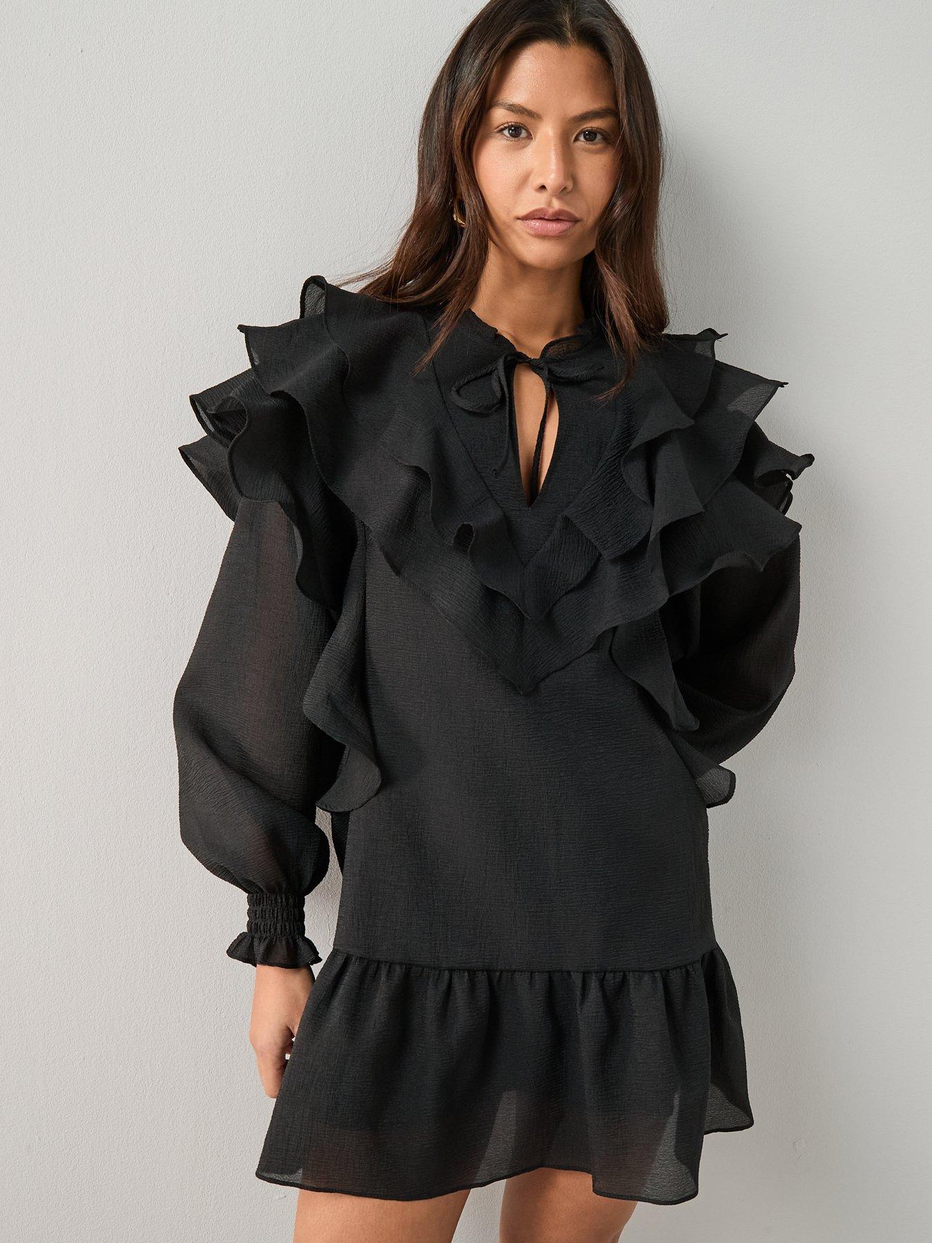  image of the-very-collection-ruffle-shift-dress-black