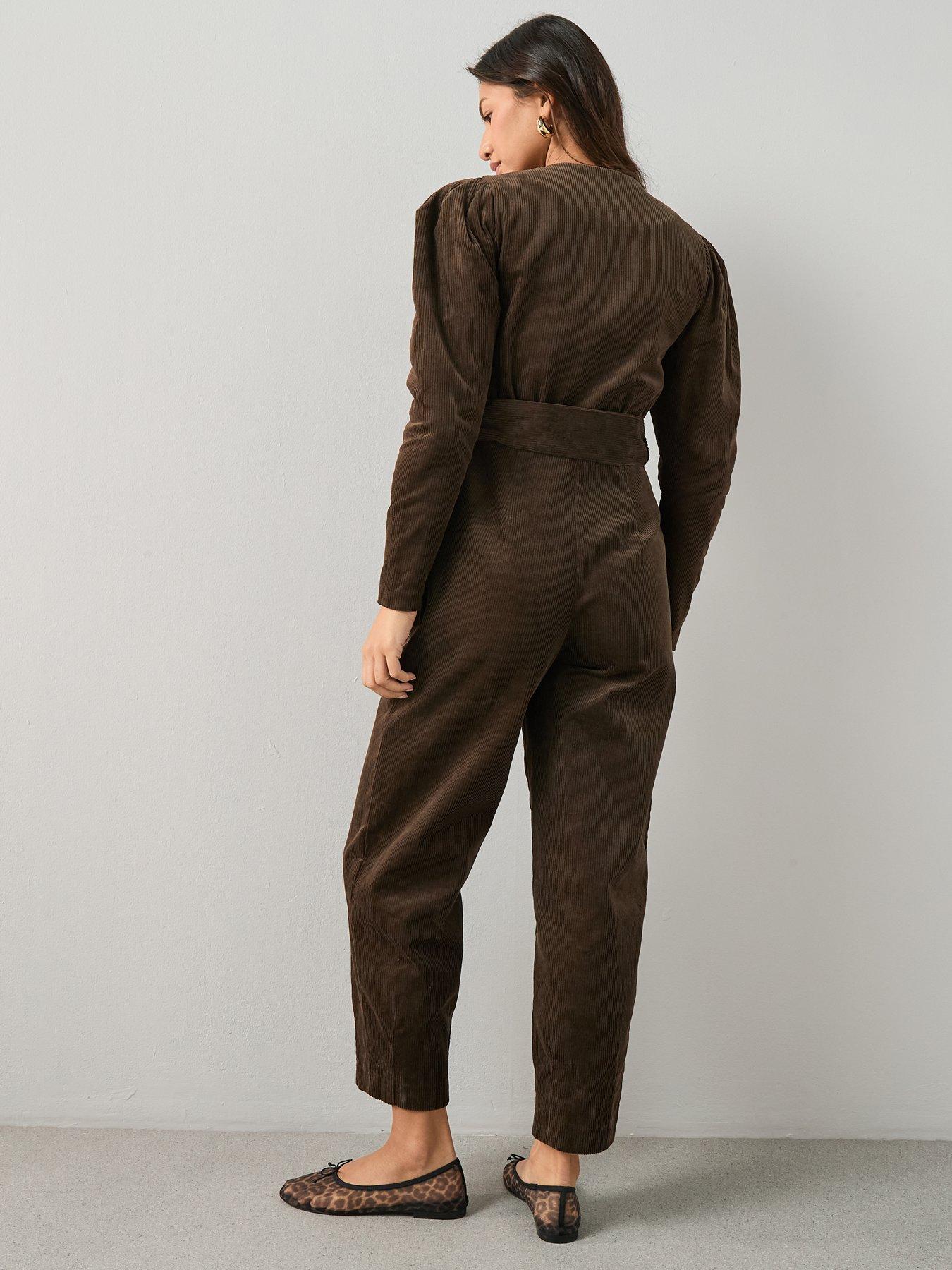 Image 2 of 6 of The Very Collection Corduroy Zip Through Jumpsuit - Brown