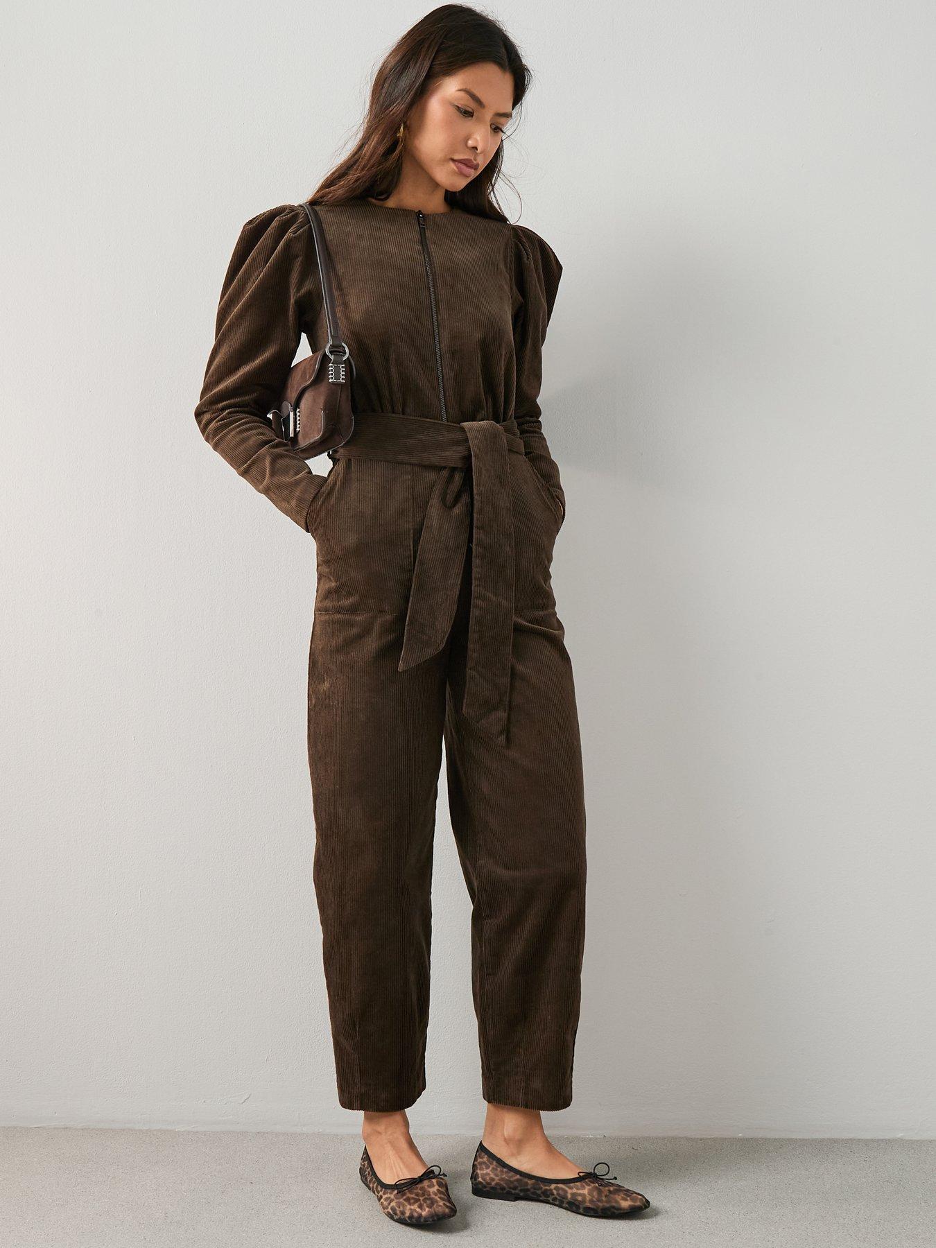 Image 3 of 6 of The Very Collection Corduroy Zip Through Jumpsuit - Brown