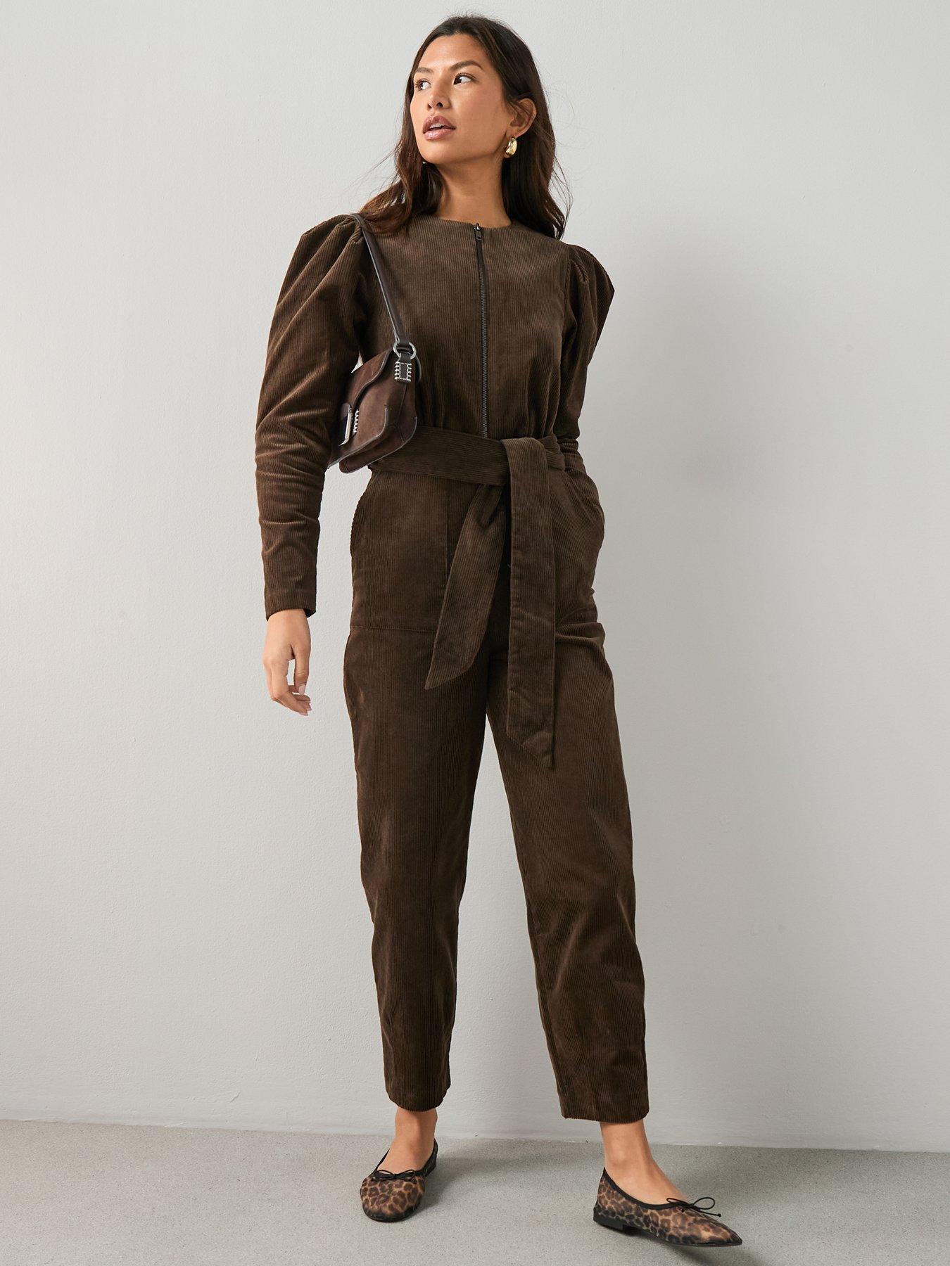 Image 6 of 6 of The Very Collection Corduroy Zip Through Jumpsuit - Brown