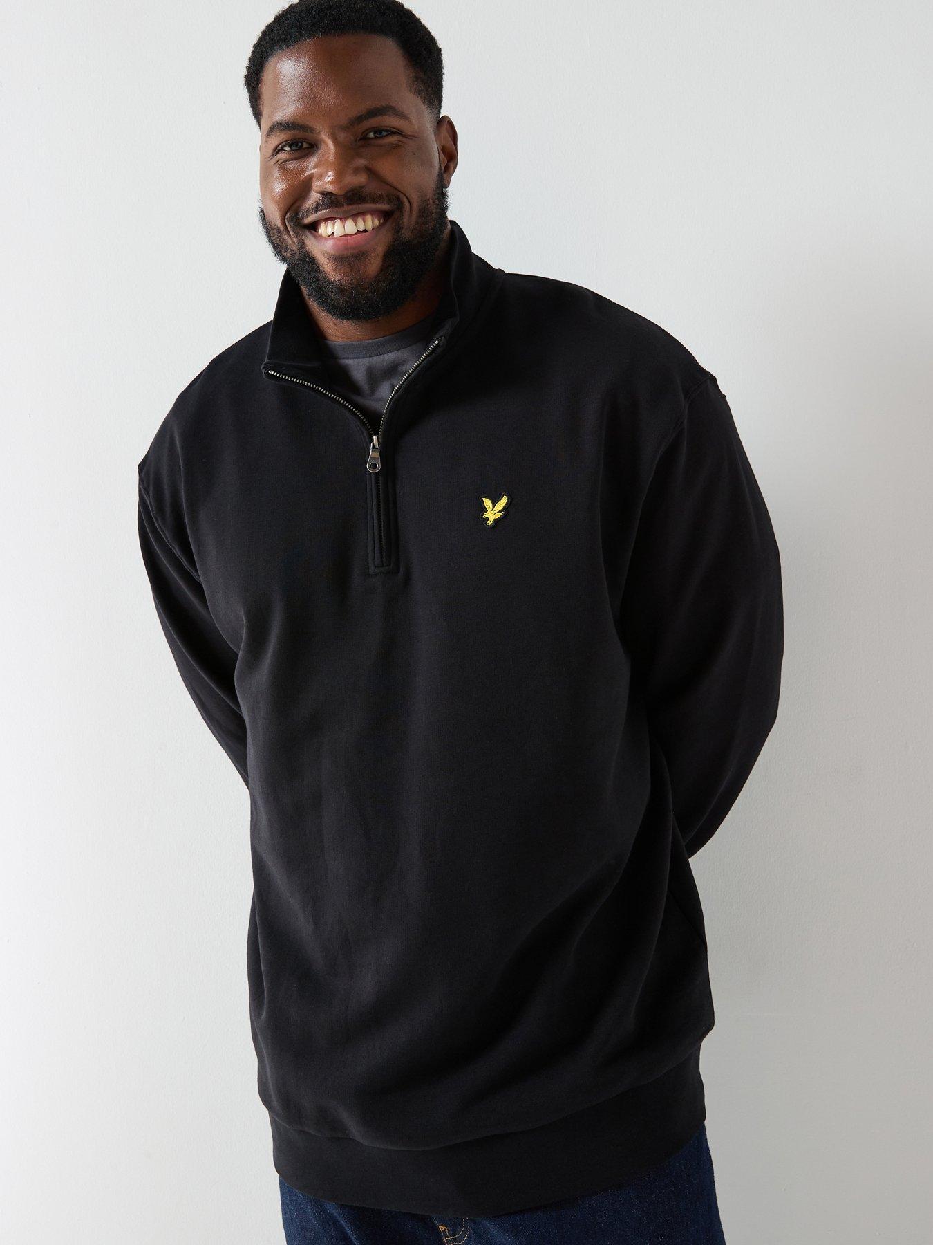 front image of lyle-scott-big-and-tall-loopback-quarter-zip-sweatshirt-black