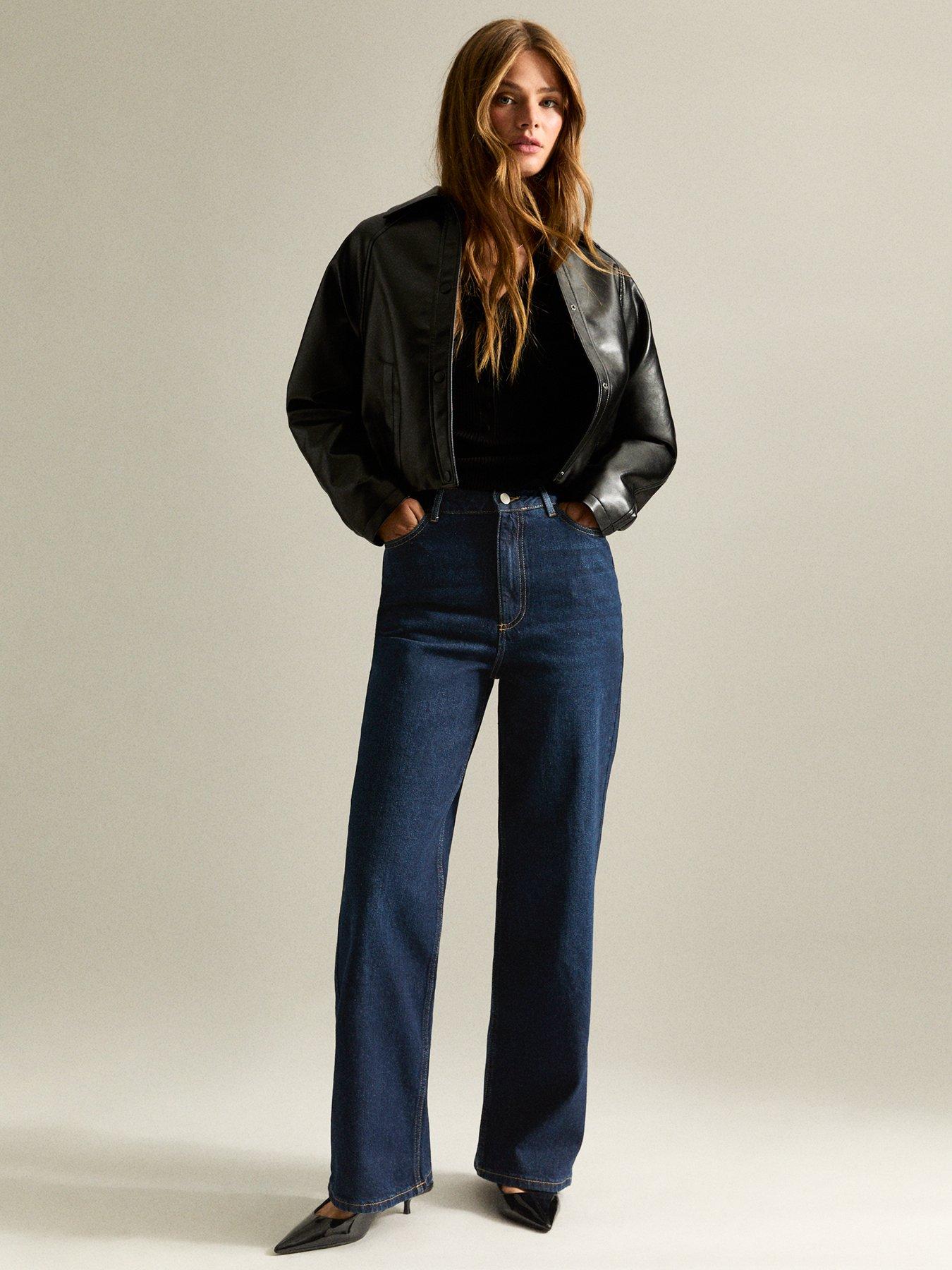 Image 3 of 7 of New Look Adalae High Waisted Wide Leg Jeans - Dark Blue