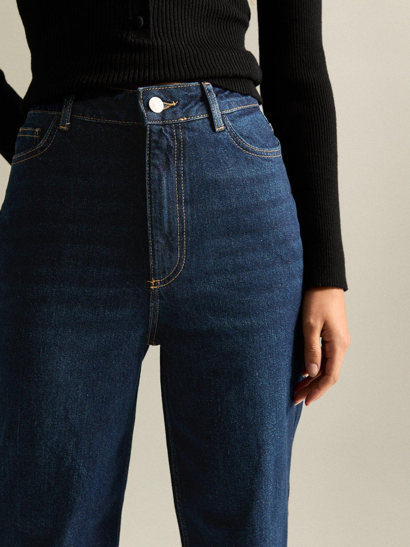 Image 6 of 7 of New Look Adalae High Waisted Wide Leg Jeans - Dark Blue