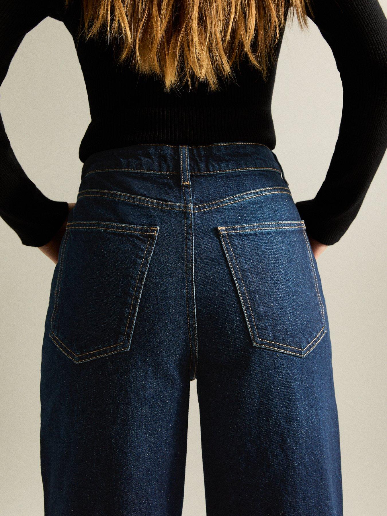 Image 7 of 7 of New Look Adalae High Waisted Wide Leg Jeans - Dark Blue
