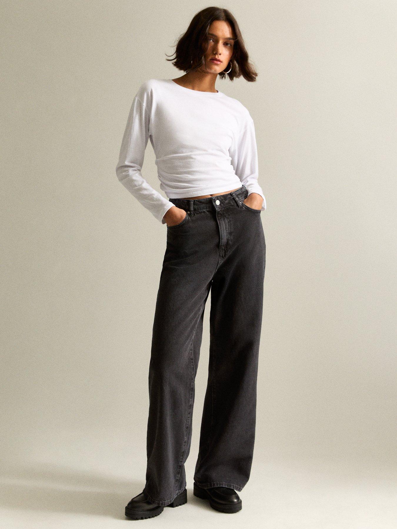 undefined Adalae High-Waist Wide Leg Jeans - Washed Black