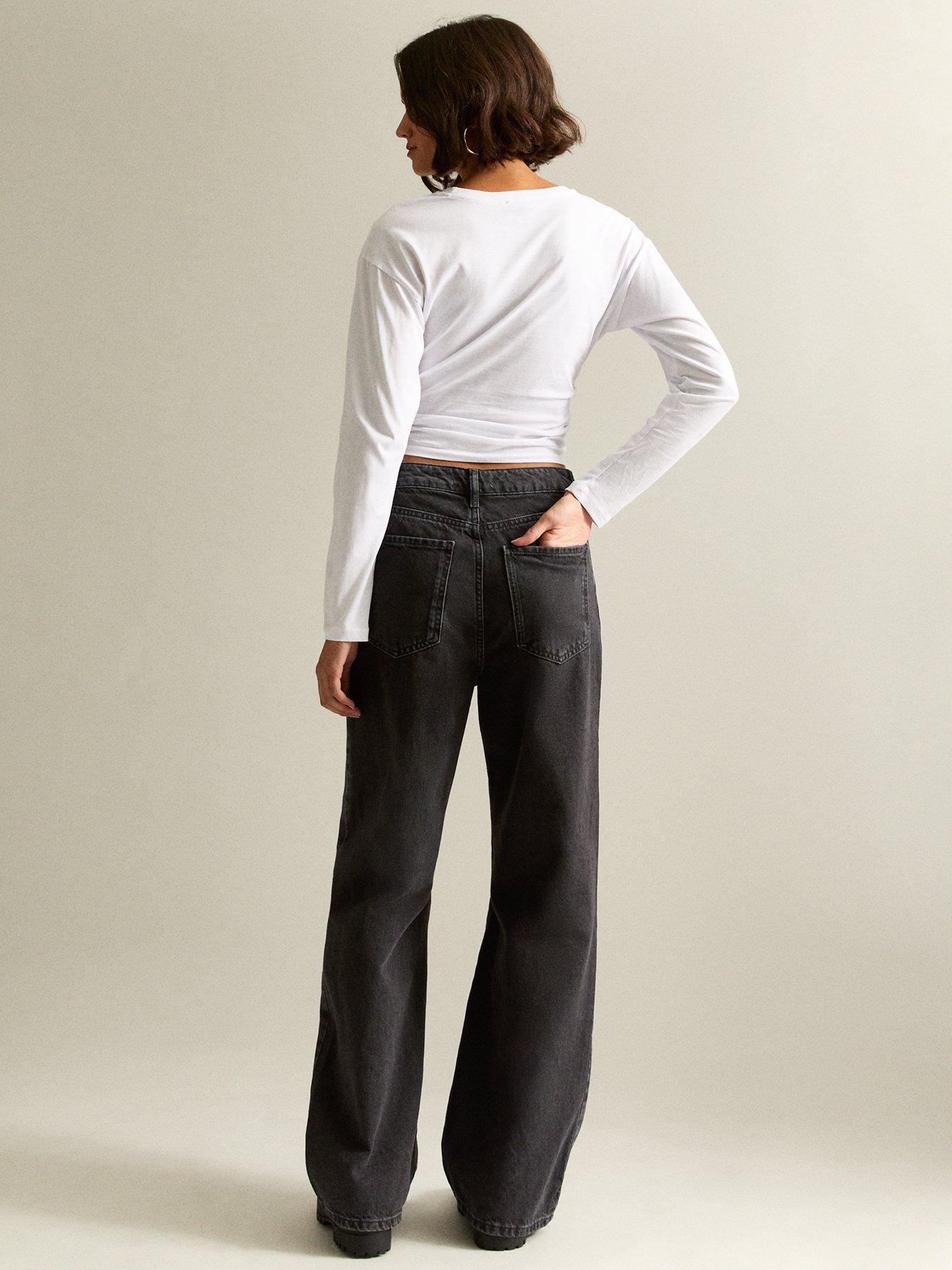Image 2 of 5 of New Look Adalae High-Waist Wide Leg Jeans - Washed Black