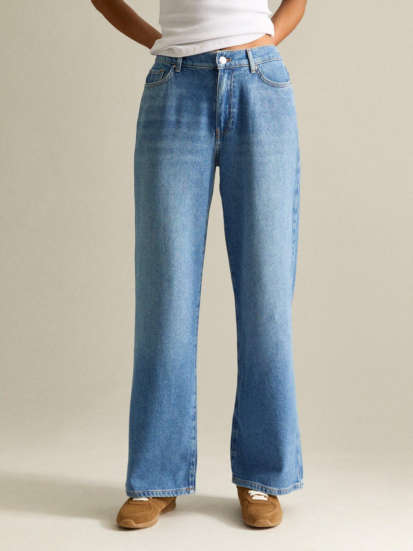 Image 1 of 6 of New Look Elasticated Waist Wide Leg Jeans - Blue