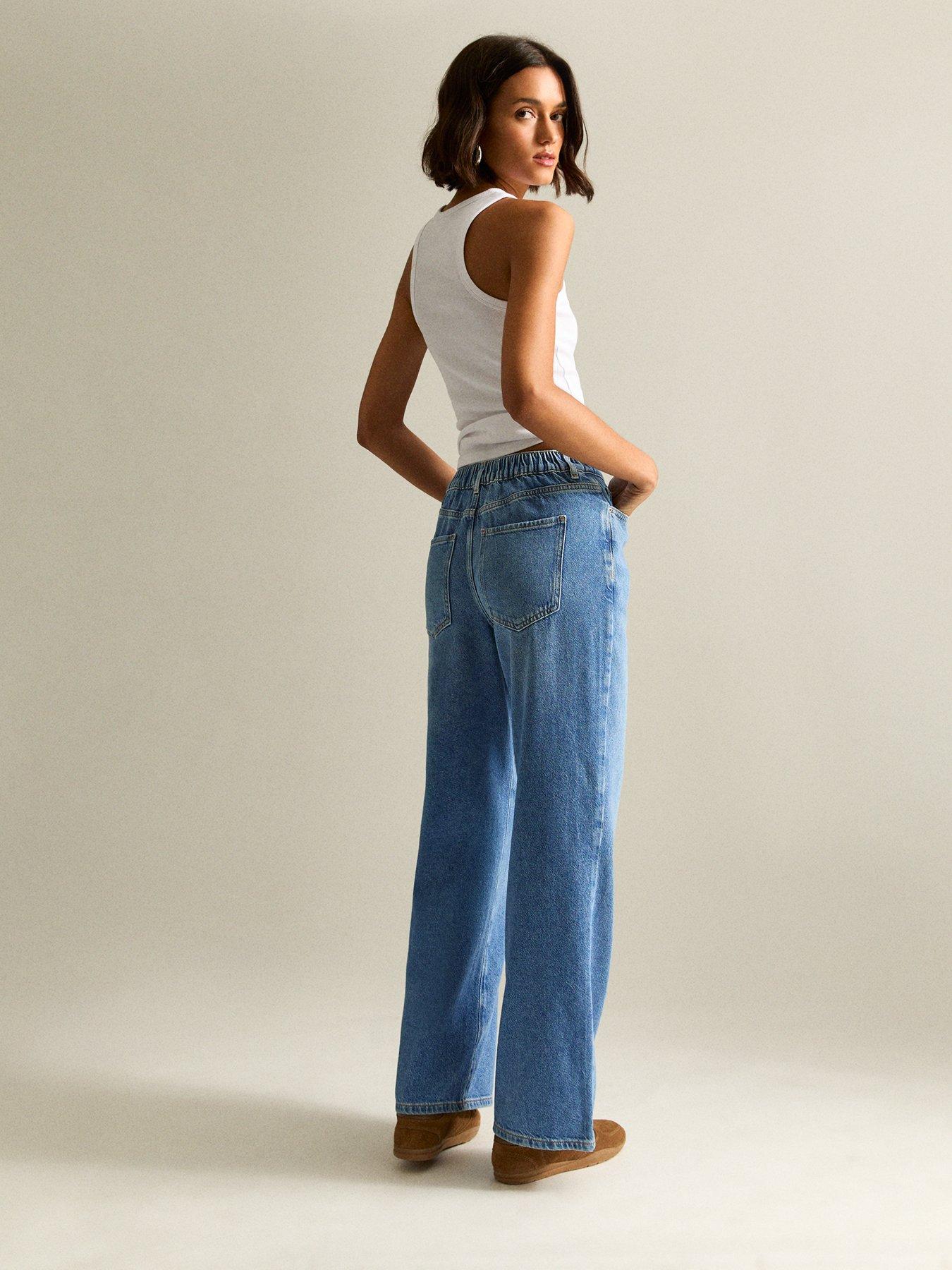 Image 2 of 6 of New Look Elasticated Waist Wide Leg Jeans - Blue