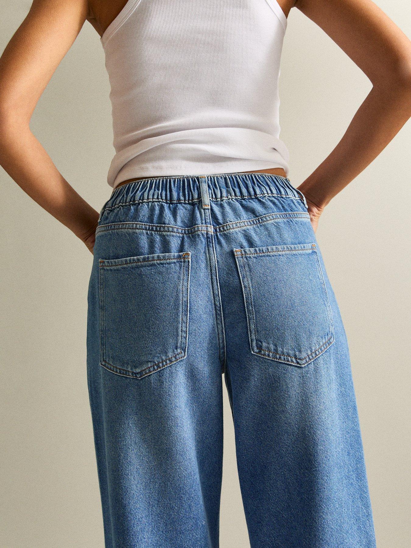 Image 4 of 6 of New Look Elasticated Waist Wide Leg Jeans - Blue