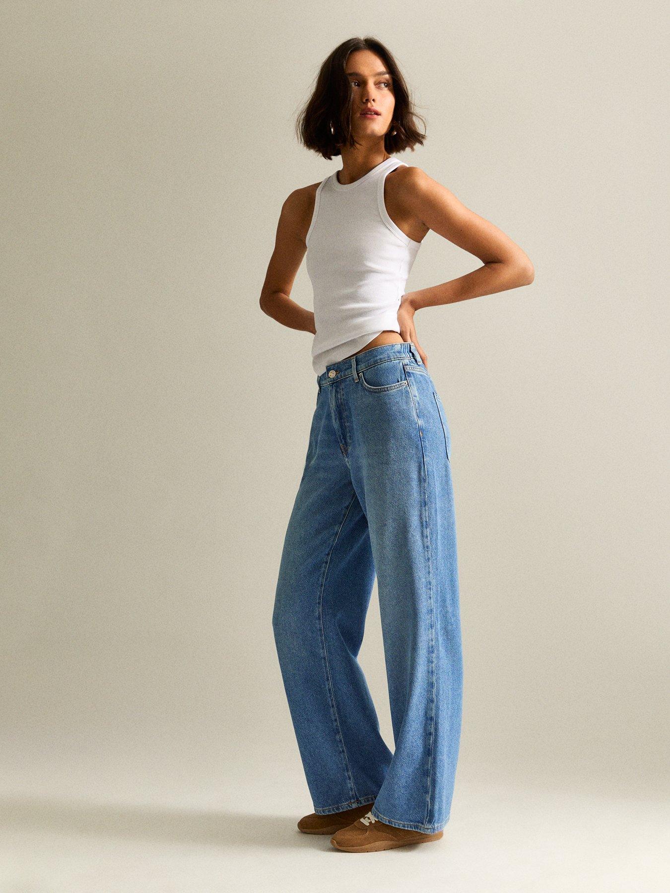 Image 5 of 6 of New Look Elasticated Waist Wide Leg Jeans - Blue