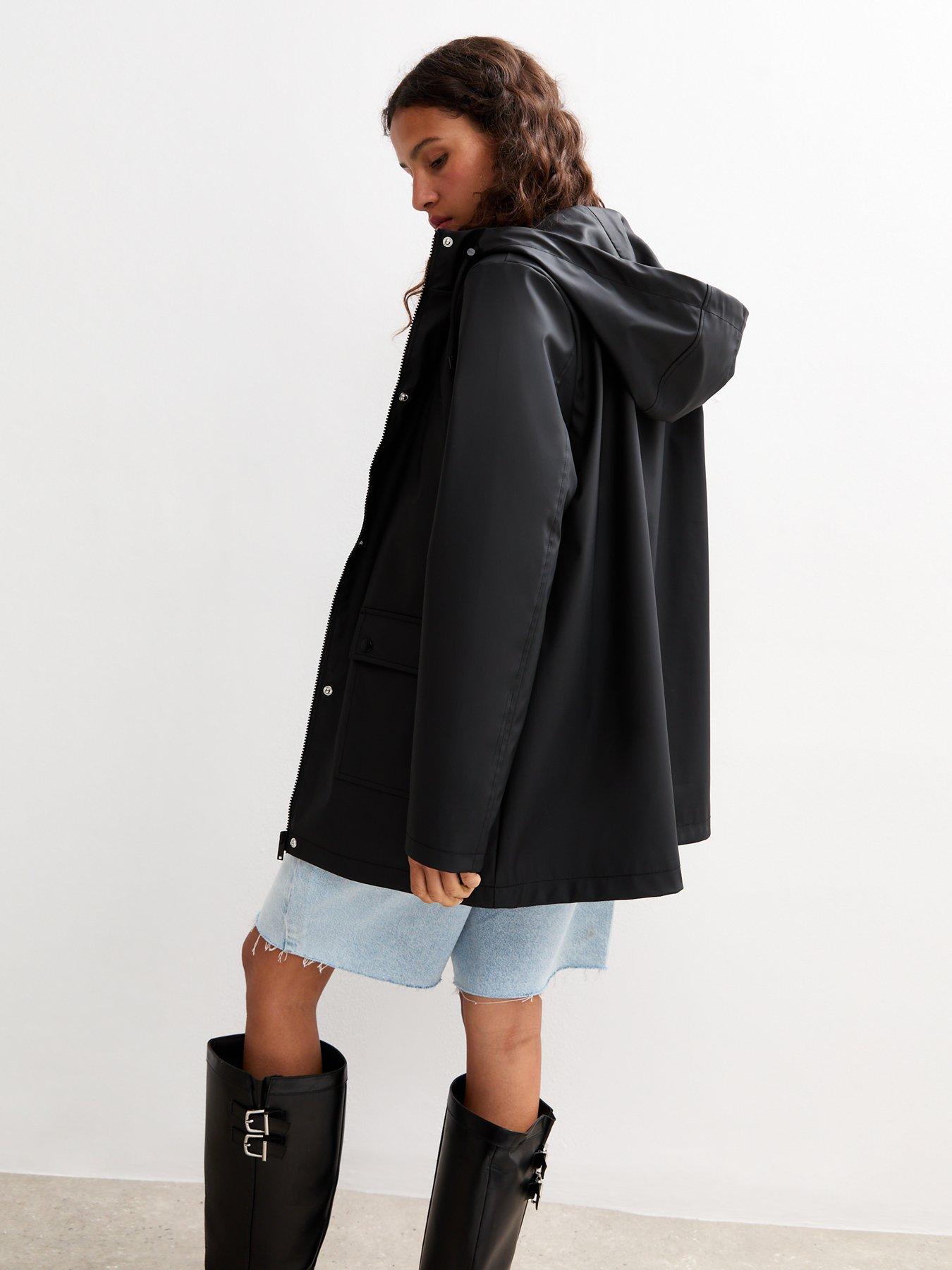 Image 2 of 6 of New Look Water Resistant Drawstring Hood Rain Anorak - Black